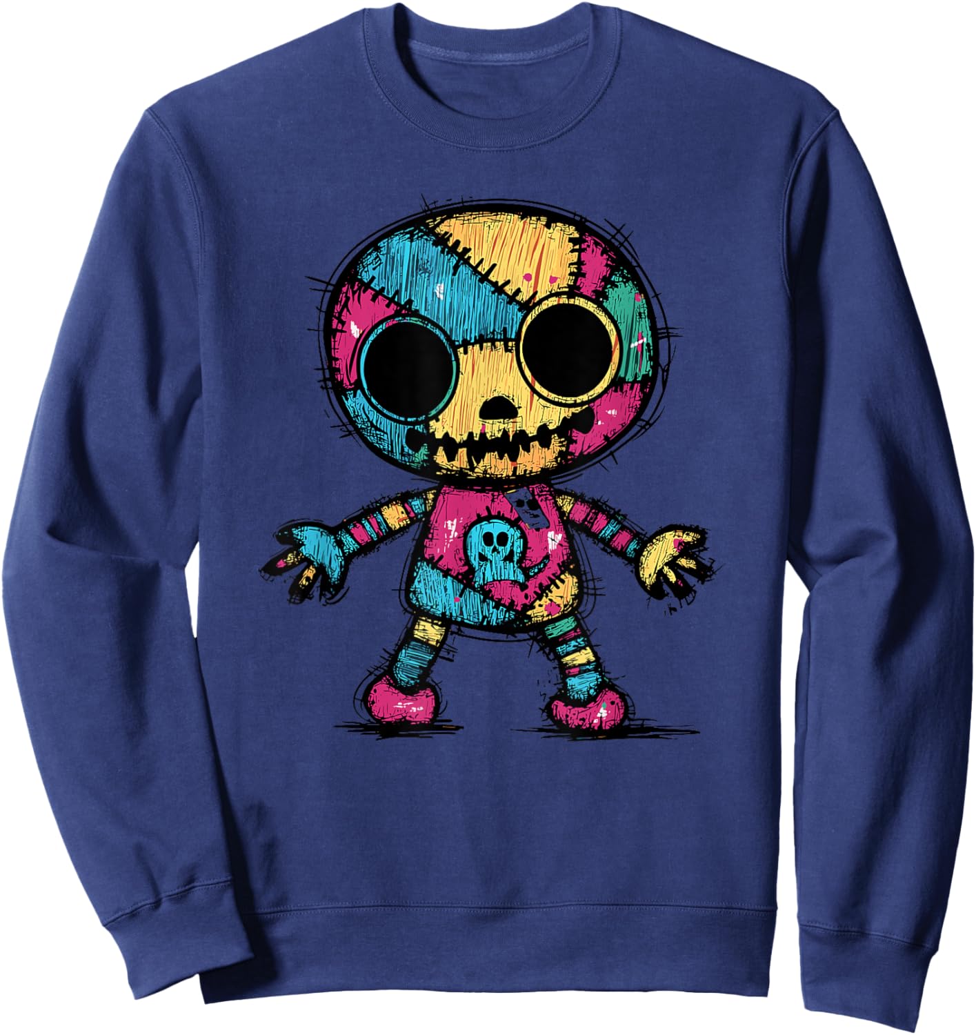 Colorful Skull Patchwork Skeleton Art Sweatshirt - Sweatshirt | Navy