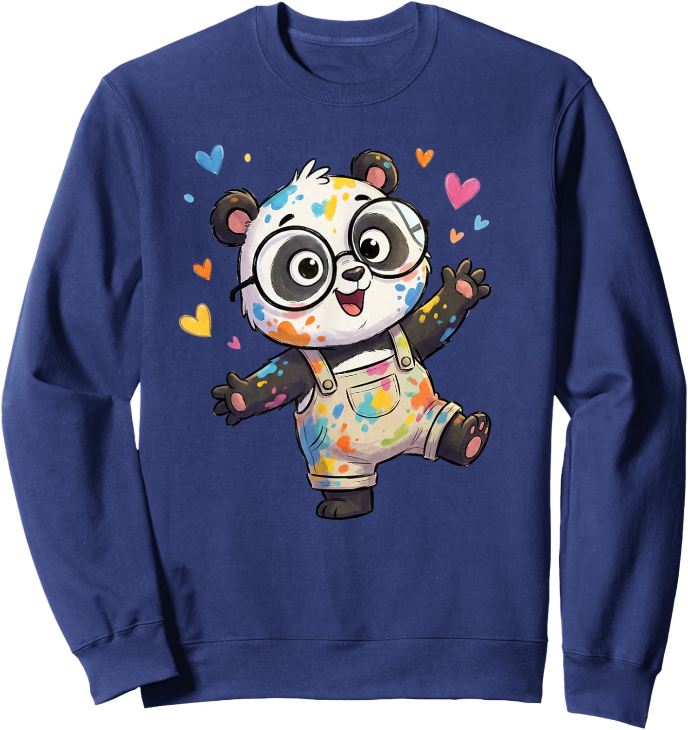 Cute Painter Panda in Colorful Overalls Hearts Sweatshirt - Sweatshirt | Navy