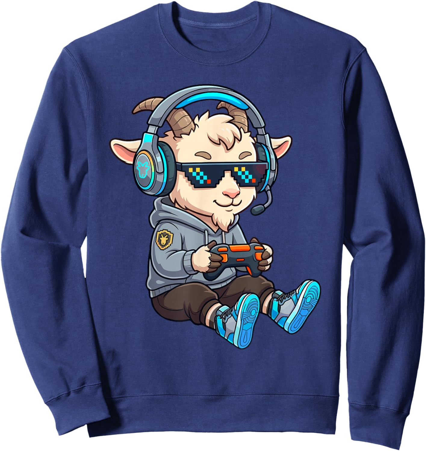 Goat Video Games Gamer Funny Goat Sweatshirt - Sweatshirt | Navy