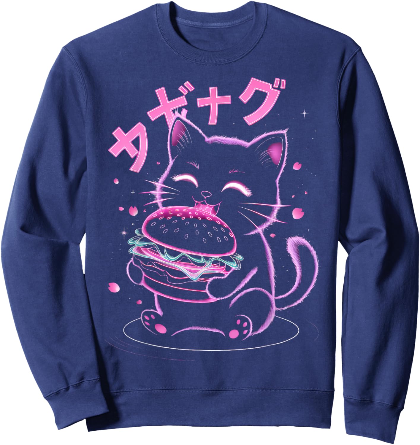 Japanese Cat Eating Burger Sweatshirt - Sweatshirt | Navy