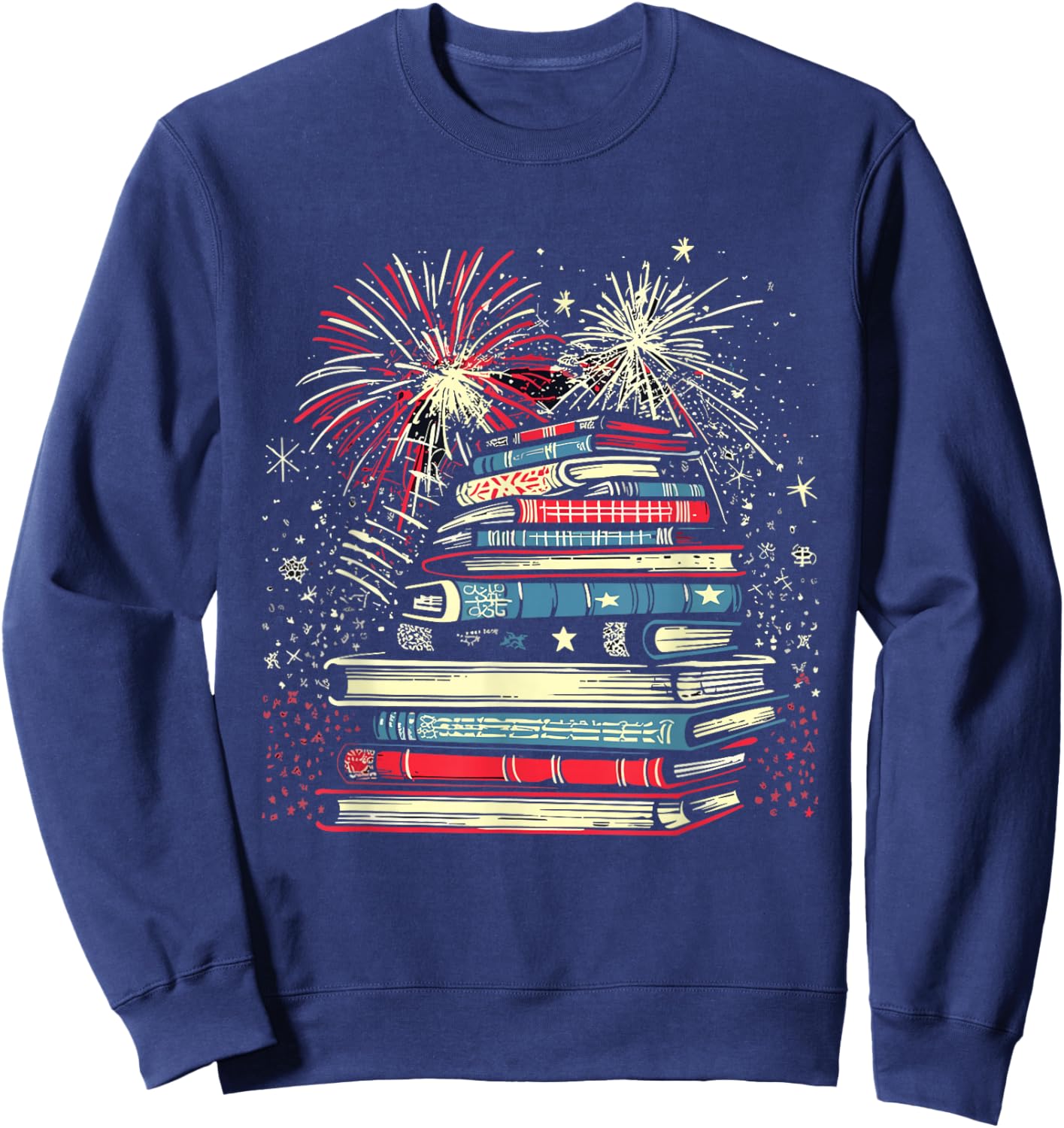 Books Fireworks 4th Of July Bookworm Patriotic Reader Sweatshirt - Sweatshirt | Navy