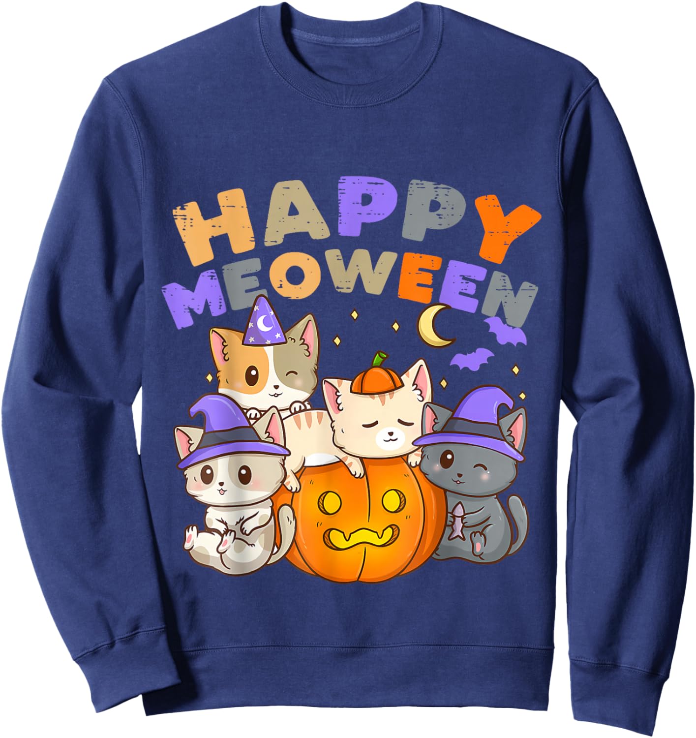 Happy Meoween Witch Cute Cats Halloween Pet Kitten Cat Sweatshirt - Sweatshirt | Navy