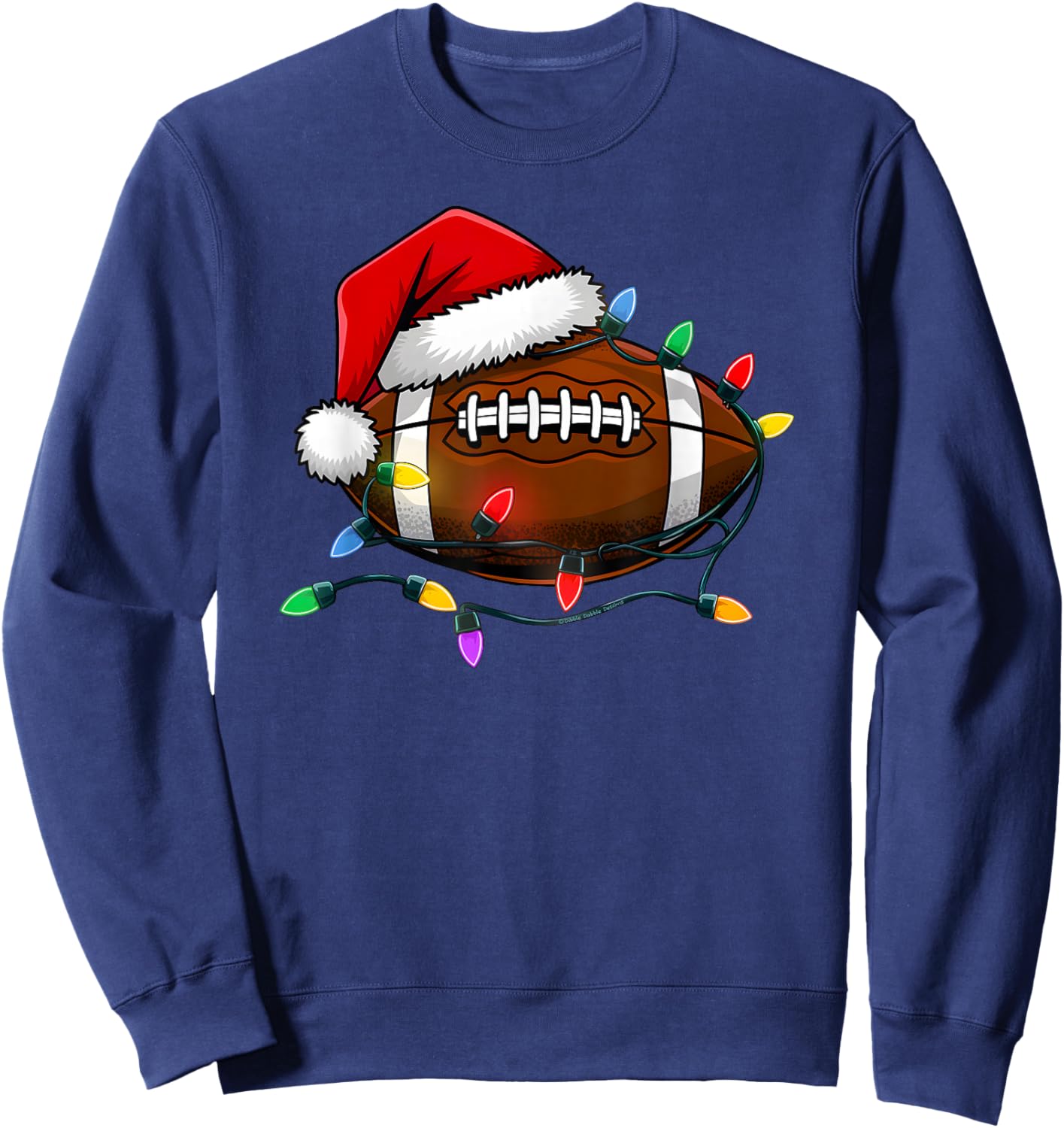 Christmas Football with Santa Hat Christmas Football Player Sweatshirt - Sweatshirt | Navy
