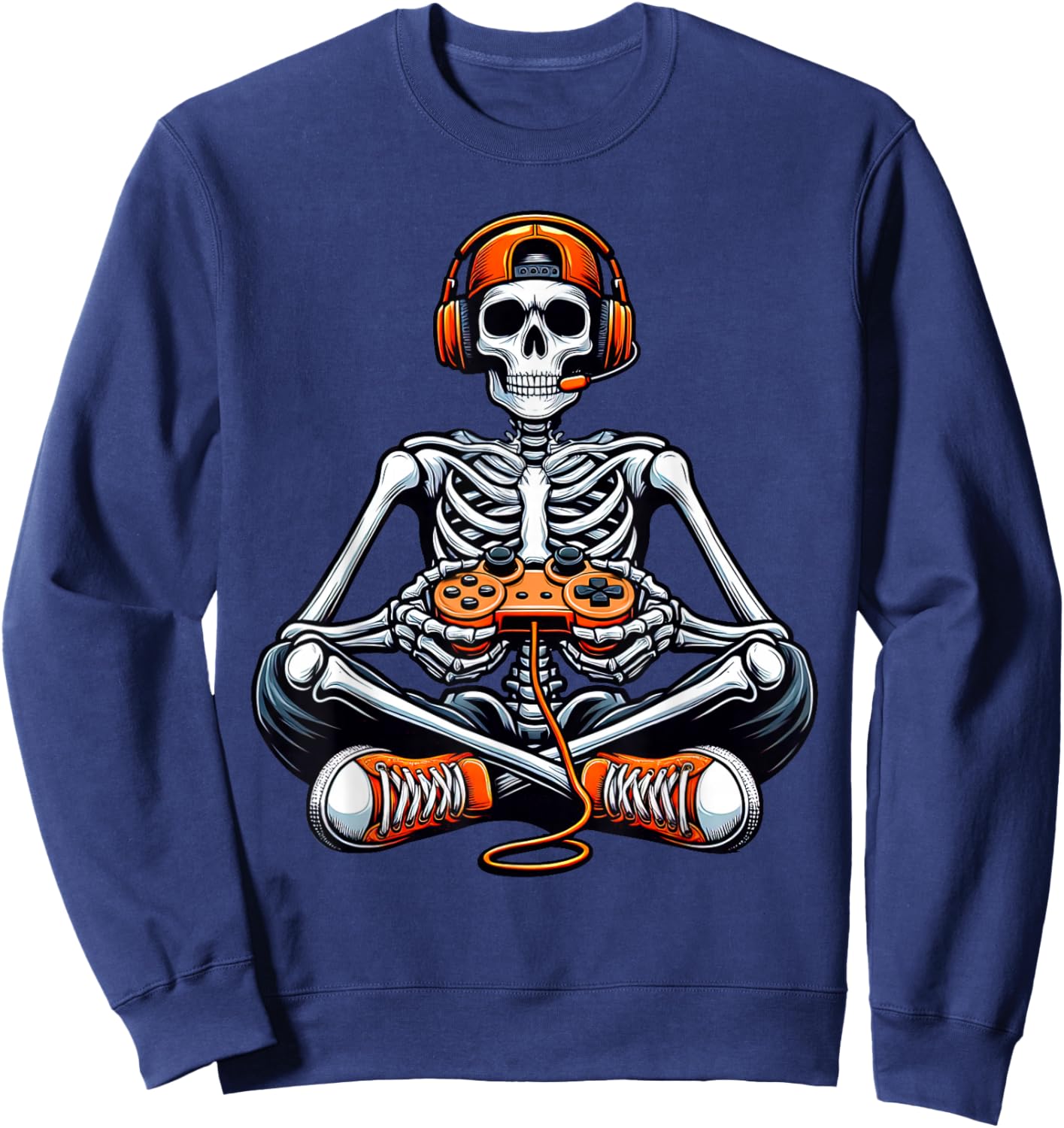 Skeleton Halloween Shirts Gamer Video Gaming Boys Men Kids Sweatshirt - Sweatshirt | Navy