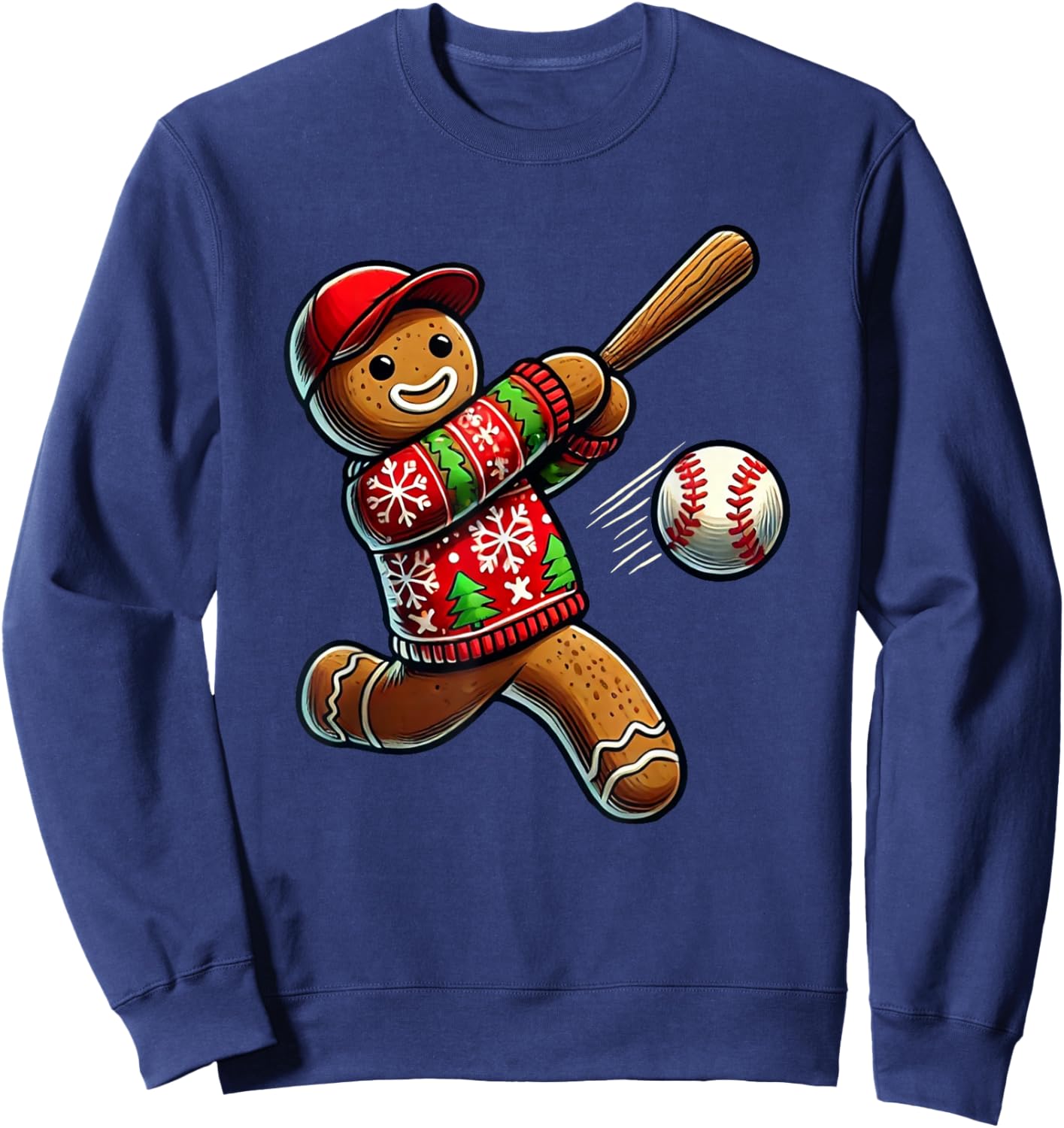 Baseball Christmas Gingerbread Man Baseball Ugly Christmas Sweatshirt - Sweatshirt | Navy