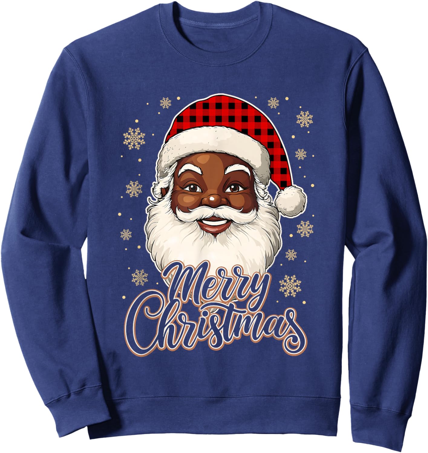 Black African American Christmas Santa Claus Afro Santa Men Sweatshirt - Sweatshirt | Navy