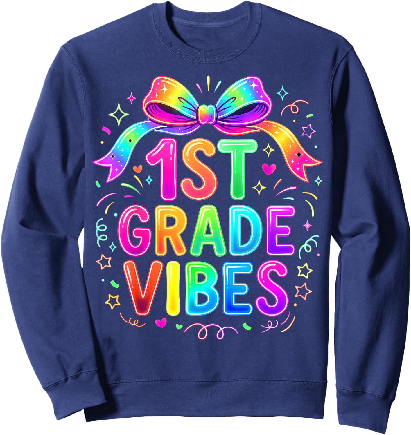 First Grade Vibes Coquette Bow First Day of School Girls Sweatshirt - Sweatshirt | Navy