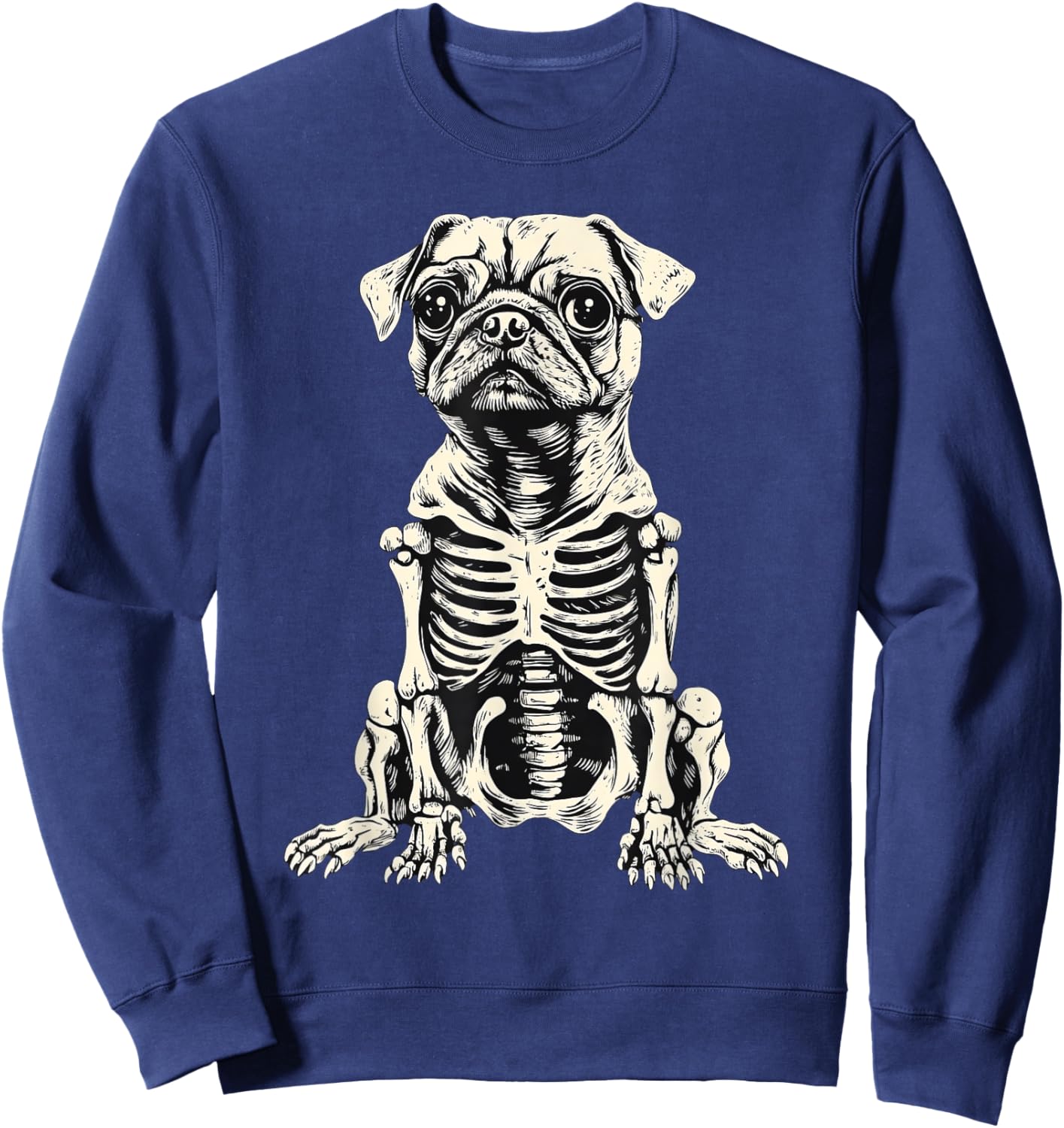 Dog Pug Skeleton Halloween Women Kids Sweatshirt - Sweatshirt | Navy