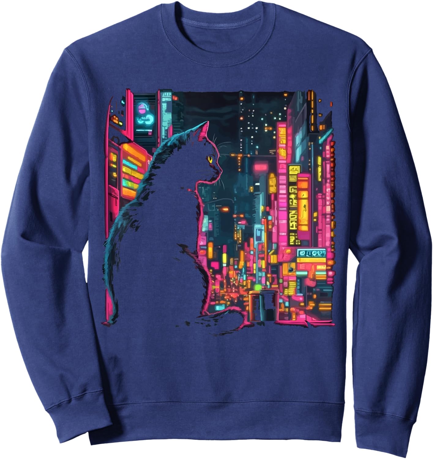 Cyberpunk Cat Kitty Meow Animal Pet Future Science Fiction Sweatshirt - Sweatshirt | Navy