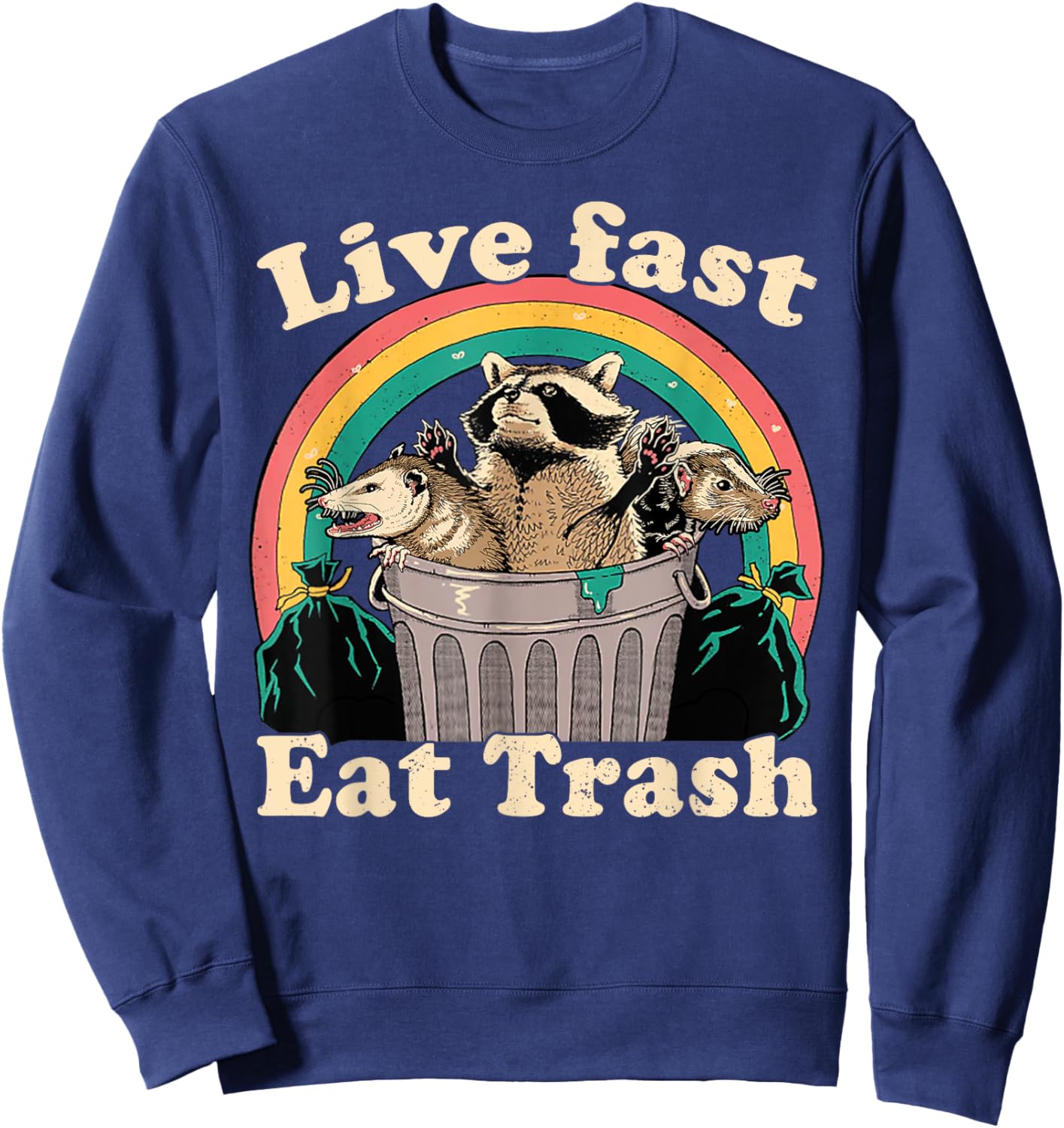 Opossum Raccoon Skunk Live Fast Eat Trash Street Cats Squad Sweatshirt - Sweatshirt | Navy