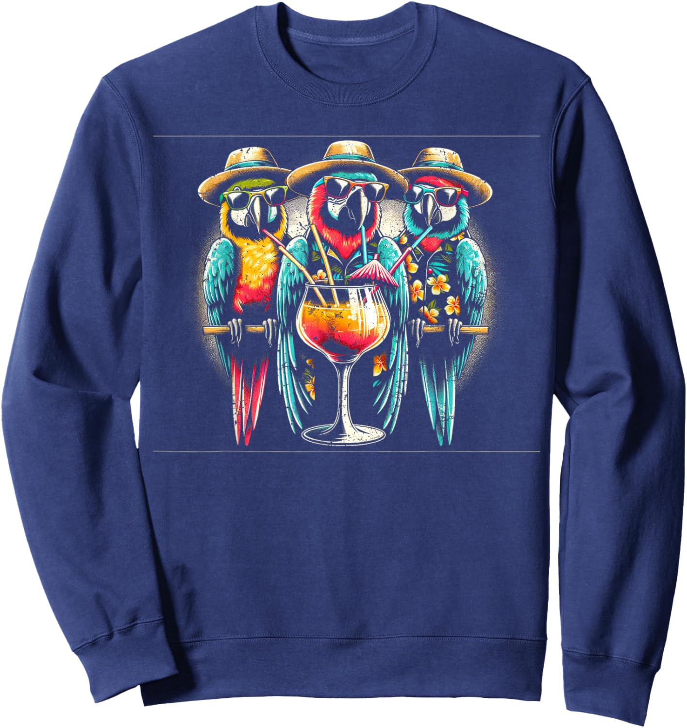 Parrots Drinking Margarita Tropical Birds Vacation Hawaiian Sweatshirt - Sweatshirt | Navy