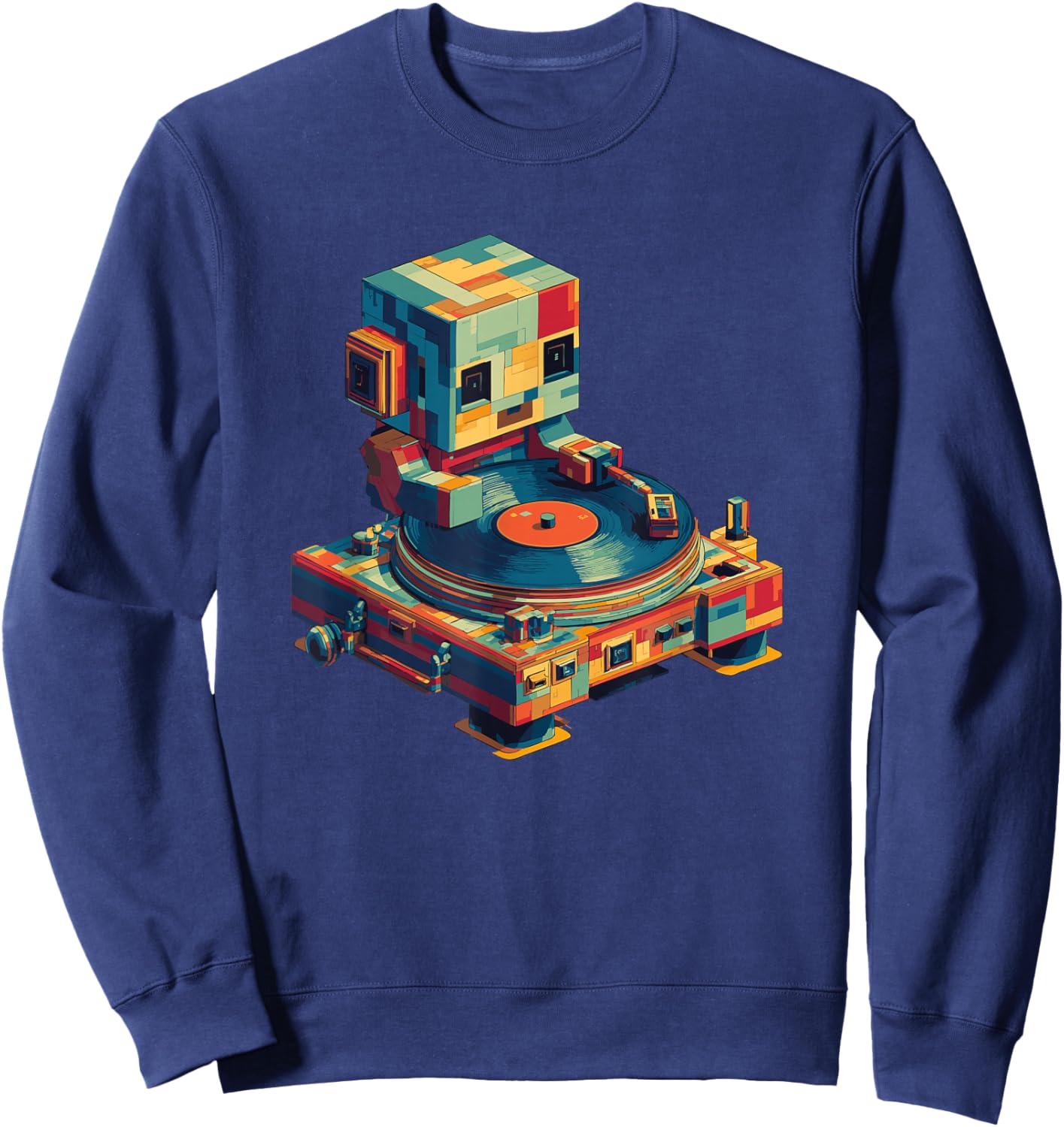 Cute DJ Robot with Retro Turntable Sweatshirt - Sweatshirt | Navy