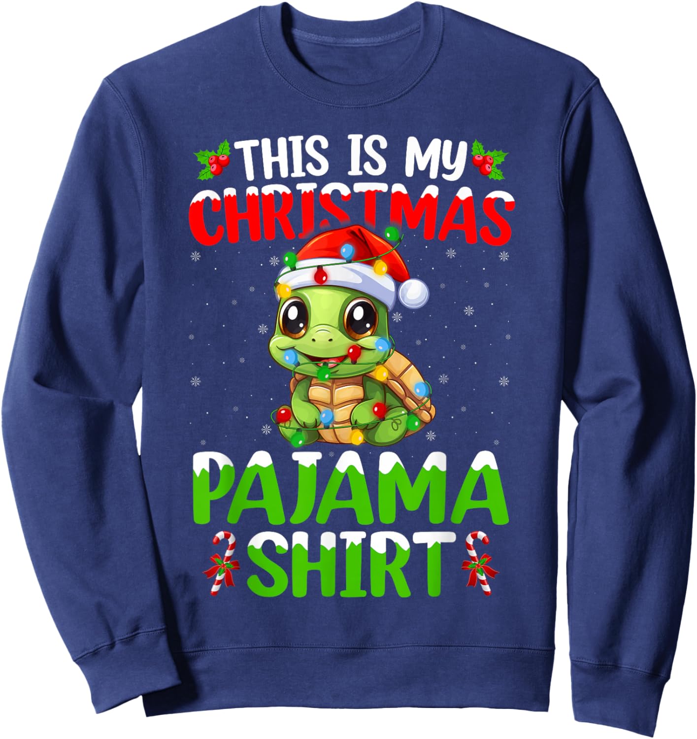 This Is My Turtle Christmas Pajama Lights Turtle Xmas Sweatshirt - Sweatshirt | Navy