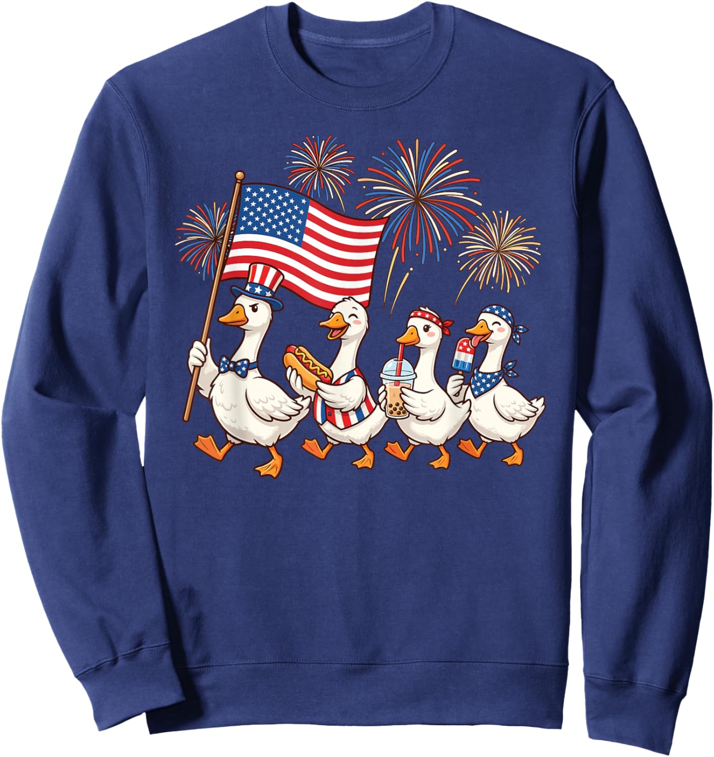 Funny Patriotic Goose Squad Celebrating 4th of July Cute Sweatshirt - Sweatshirt | Navy