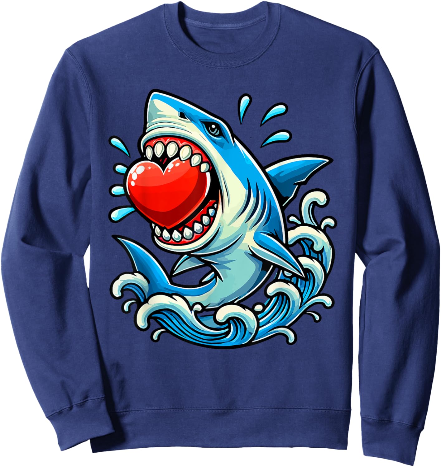Shark Holding Hearts Valentine's Day Kids Family Group Sweatshirt - Sweatshirt | Navy
