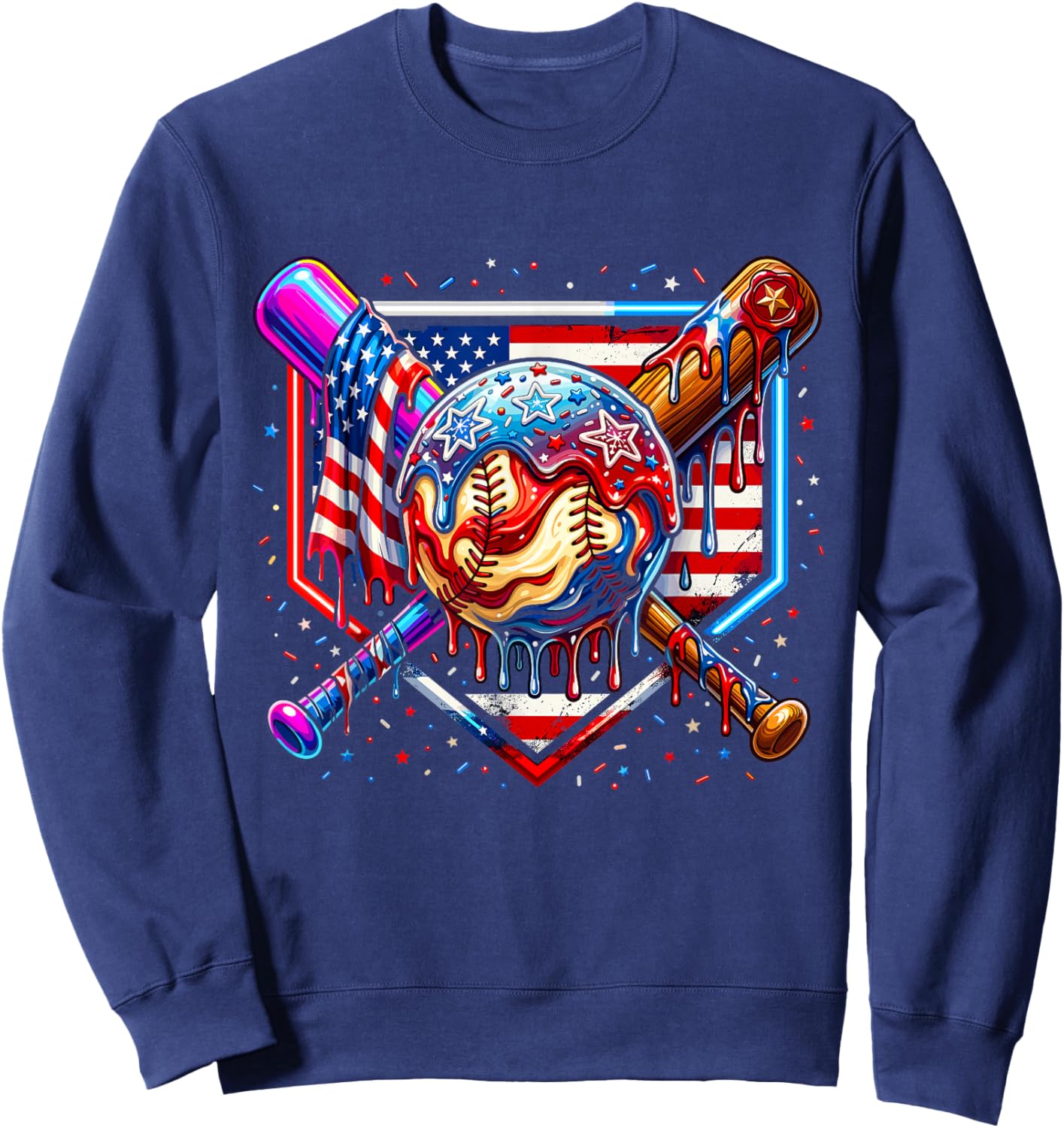 Baseball Drip American Flag for Boys Kids Youth 4th of July Sweatshirt - Sweatshirt | Navy