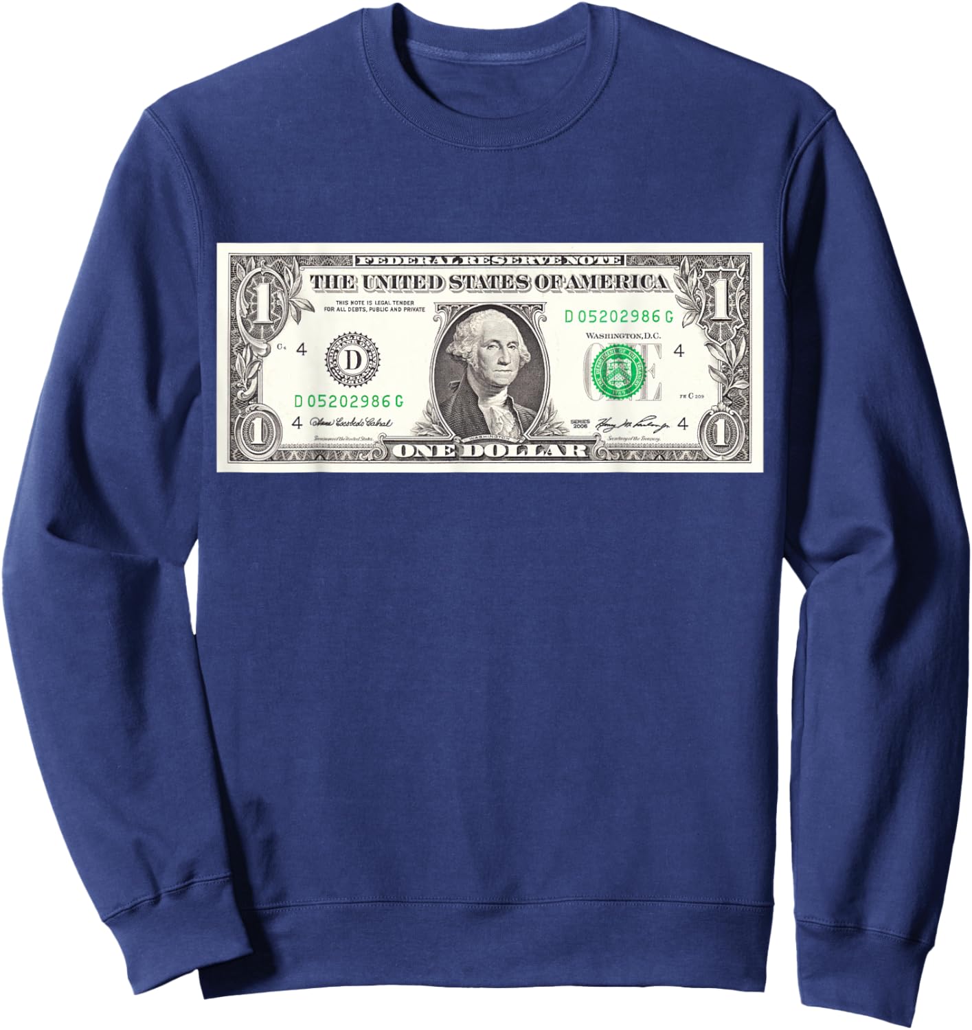 Official $1 Dollar Bill Vintage Money Design Cash Currency Sweatshirt - Sweatshirt | Navy