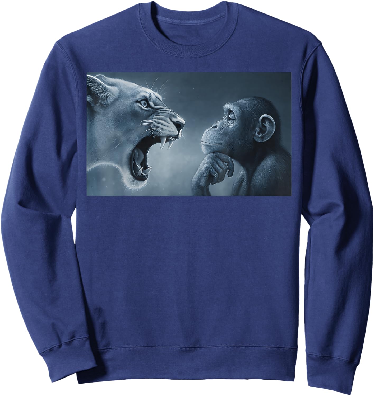 Lion Yelling at Monkey Monkey and Lion Meme Monkey Thinking Sweatshirt - Sweatshirt | Navy