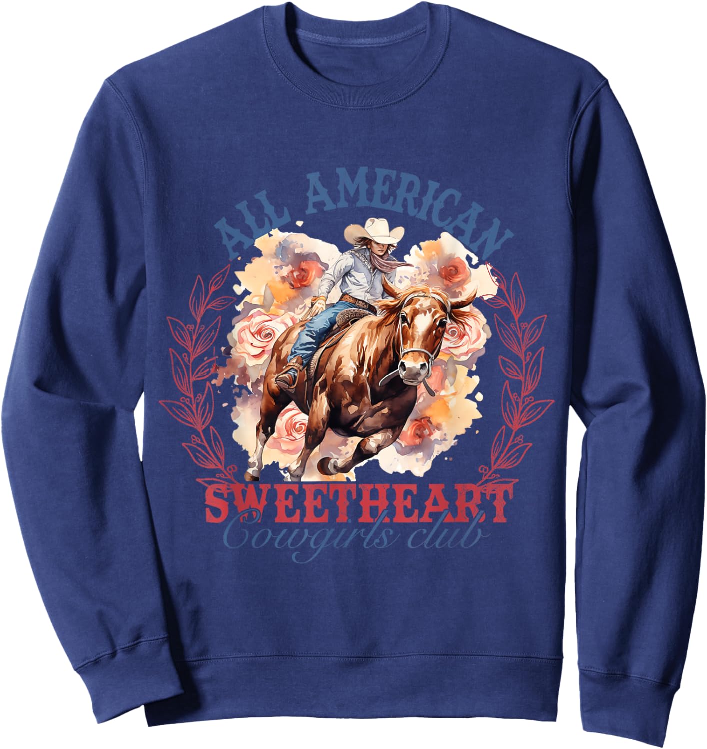 All Sweetheart American, Rodeo Cowgirl American Patriotic Sweatshirt - Sweatshirt | Navy