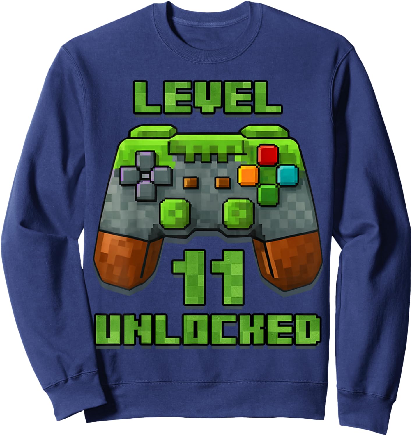 11th Birthday 11 Years Old Birthday Boy Gamer Pixel Number Sweatshirt - Sweatshirt | Navy