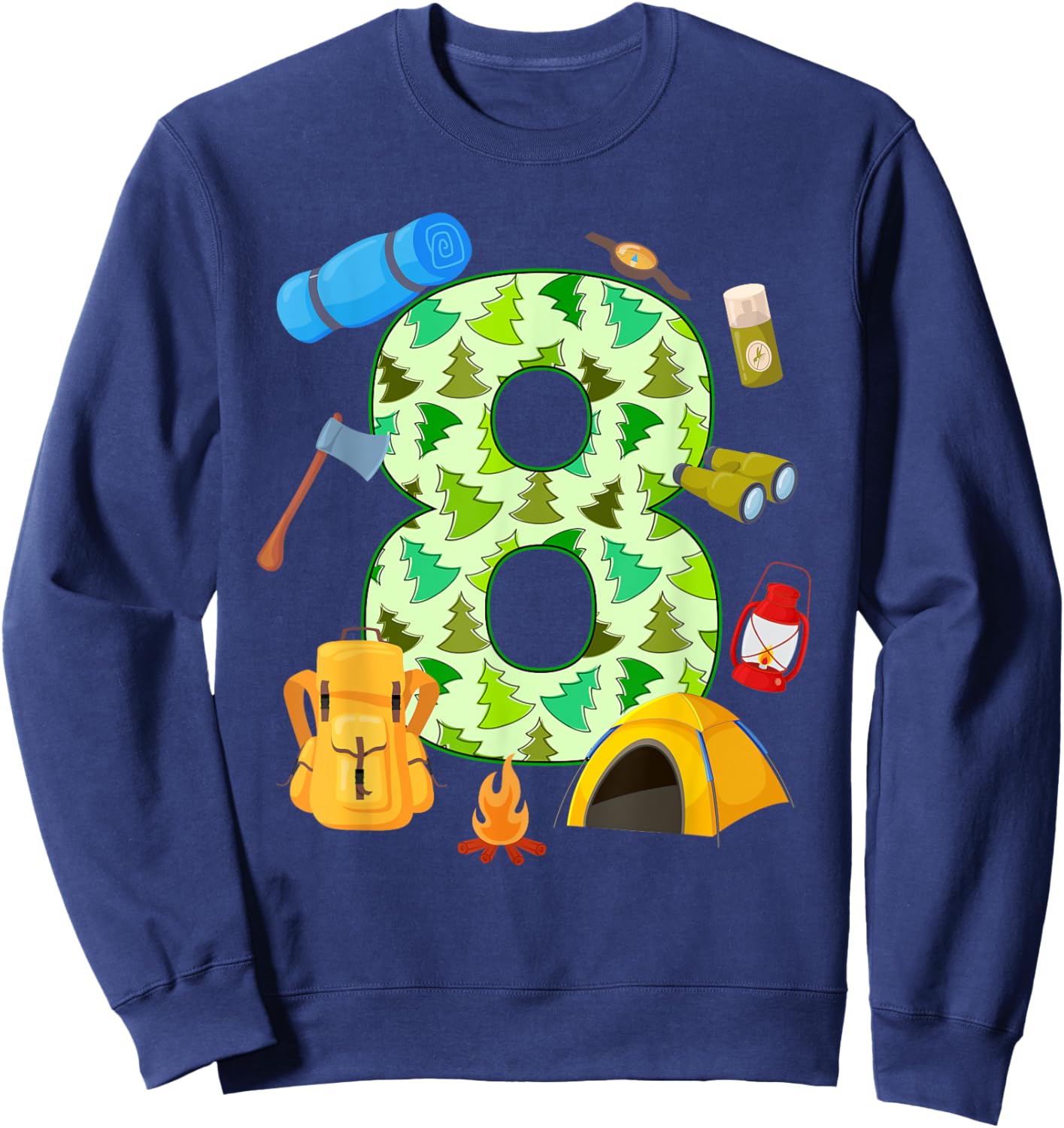 8th Birthday Camping Theme 8 Year Old Birthday Kids Sweatshirt - Sweatshirt | Navy
