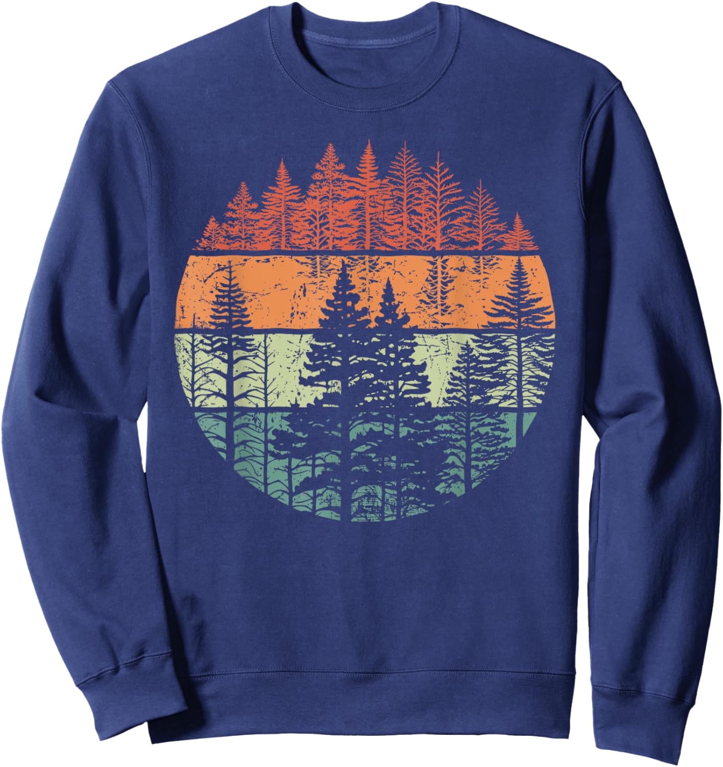 Retro Forest Trees Outdoors Nature Women Men Vintage Graphic Sweatshirt - Sweatshirt | Navy