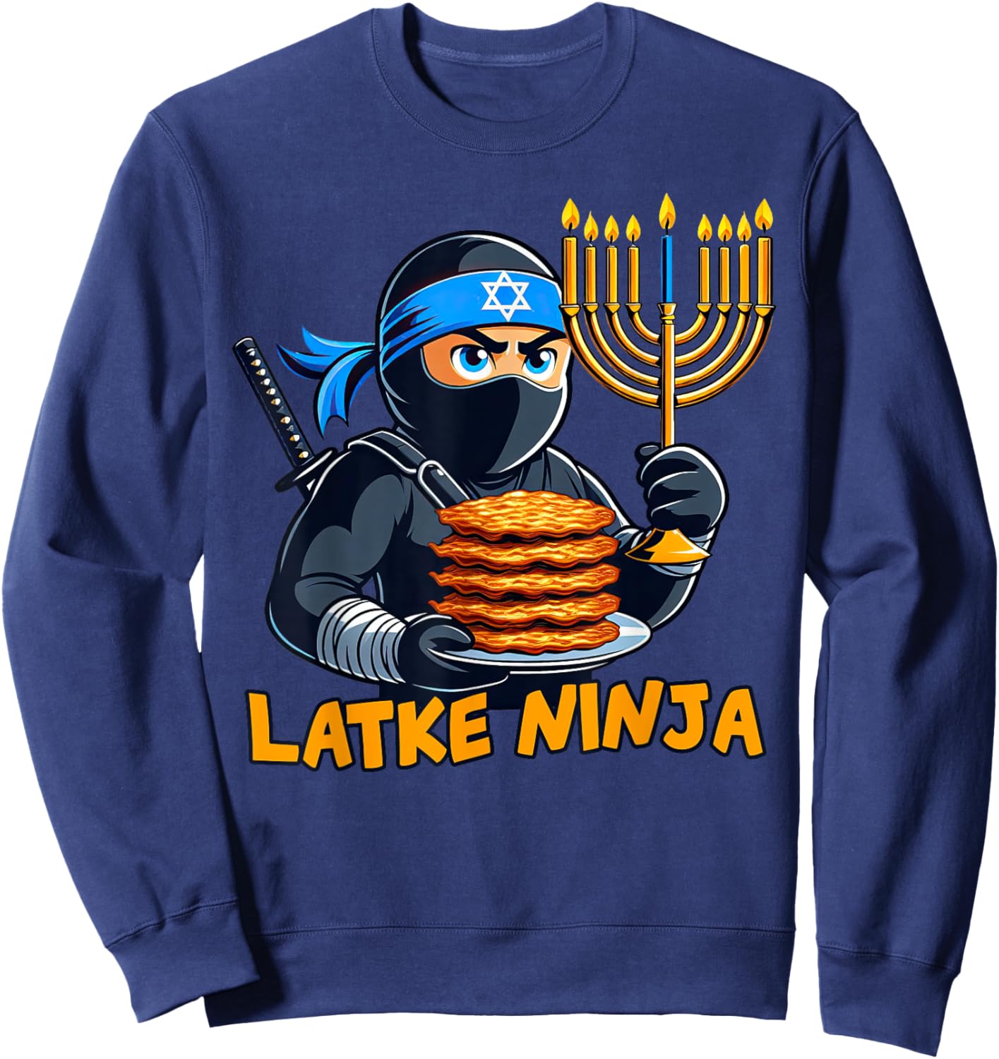 Latke Ninja Chanukah Hanukkah Food Jewish Sweatshirt - Sweatshirt | Navy