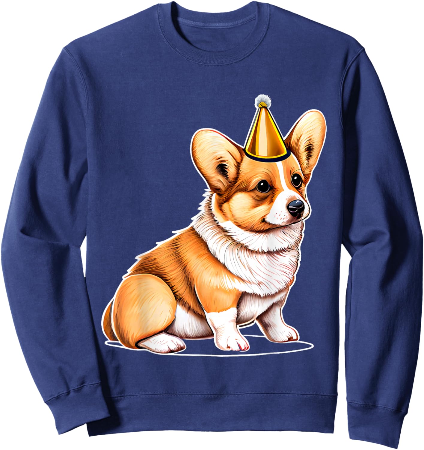 Adorable Corgi With Party Hat Birthday Sweatshirt - Sweatshirt | Navy