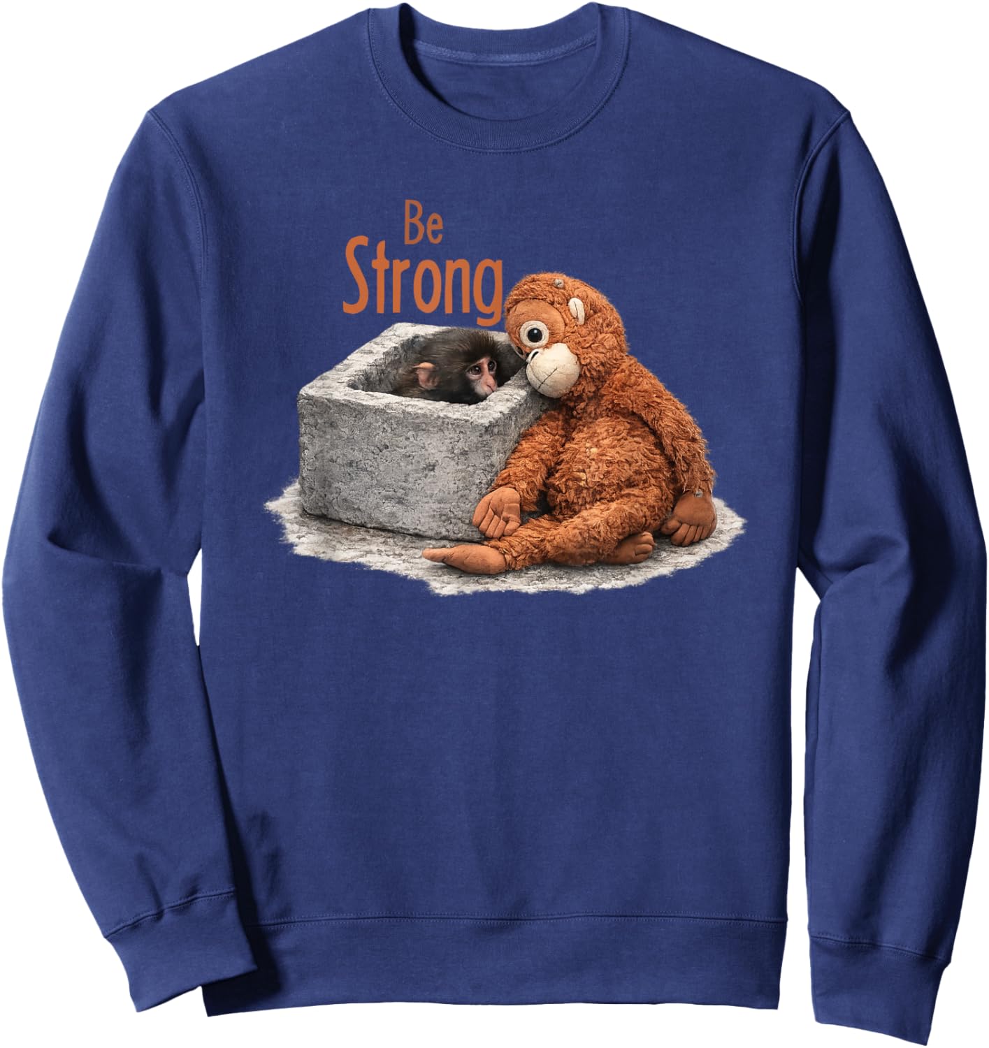 Cute Baby Monkey Punch with his Orangutan Stuffed Toy Sweatshirt - Sweatshirt | Navy