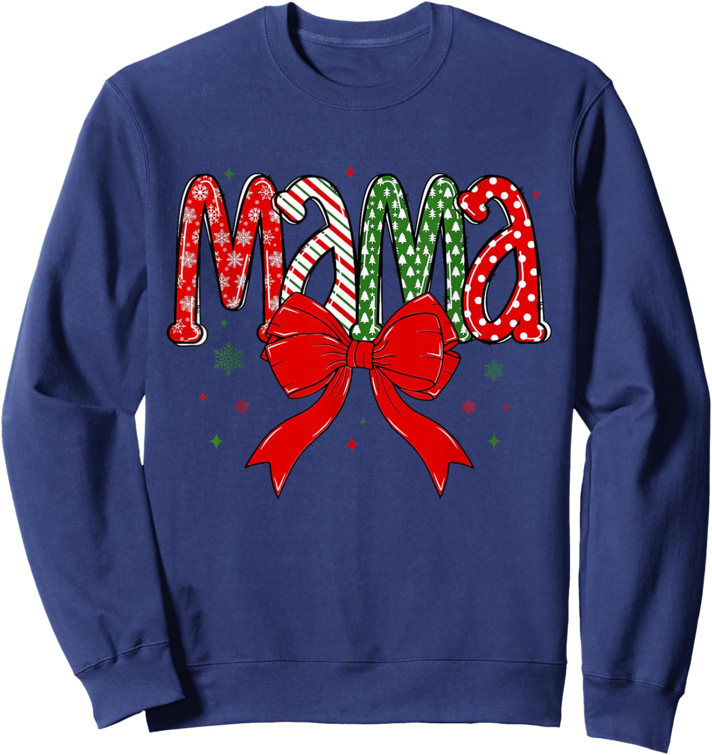 Christmas Mama Coquette Mama Claus Varsity Xmas Checkered Sweatshirt - Sweatshirt | Navy