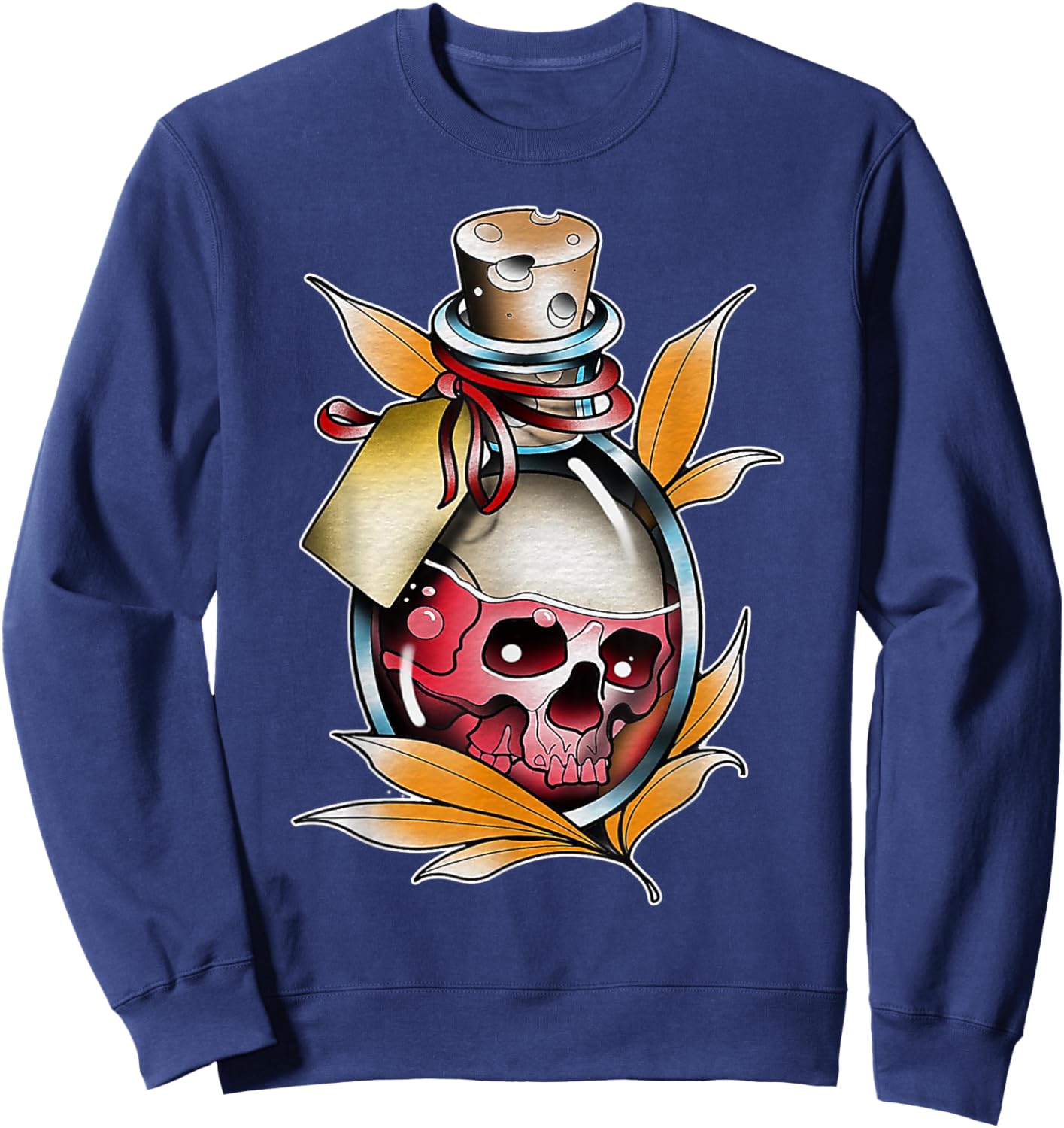 Skull Potion Poison Bottle Neo-Traditional Tattoo Flash Sweatshirt - Sweatshirt | Navy