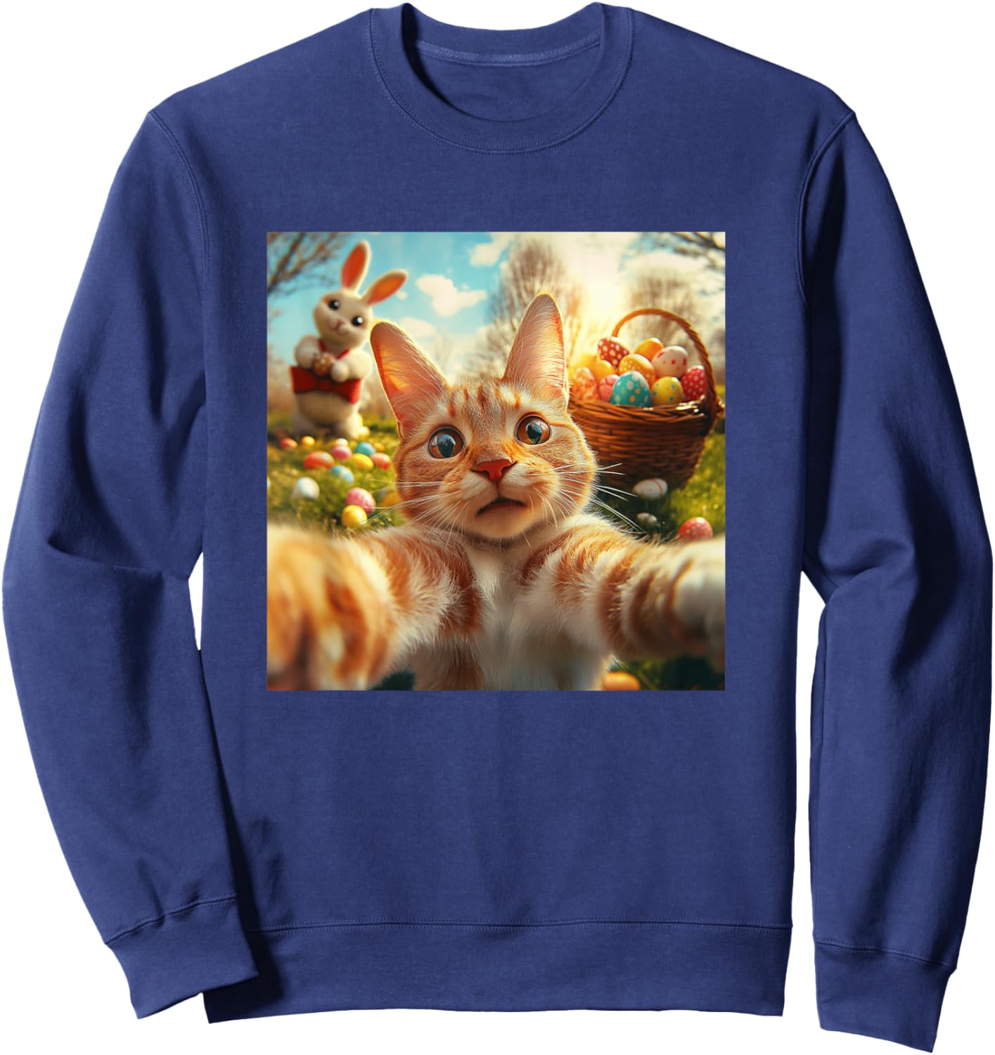 Funny Cat Selfie Women Girls Boys Kids Easter Sweatshirt - Sweatshirt | Navy