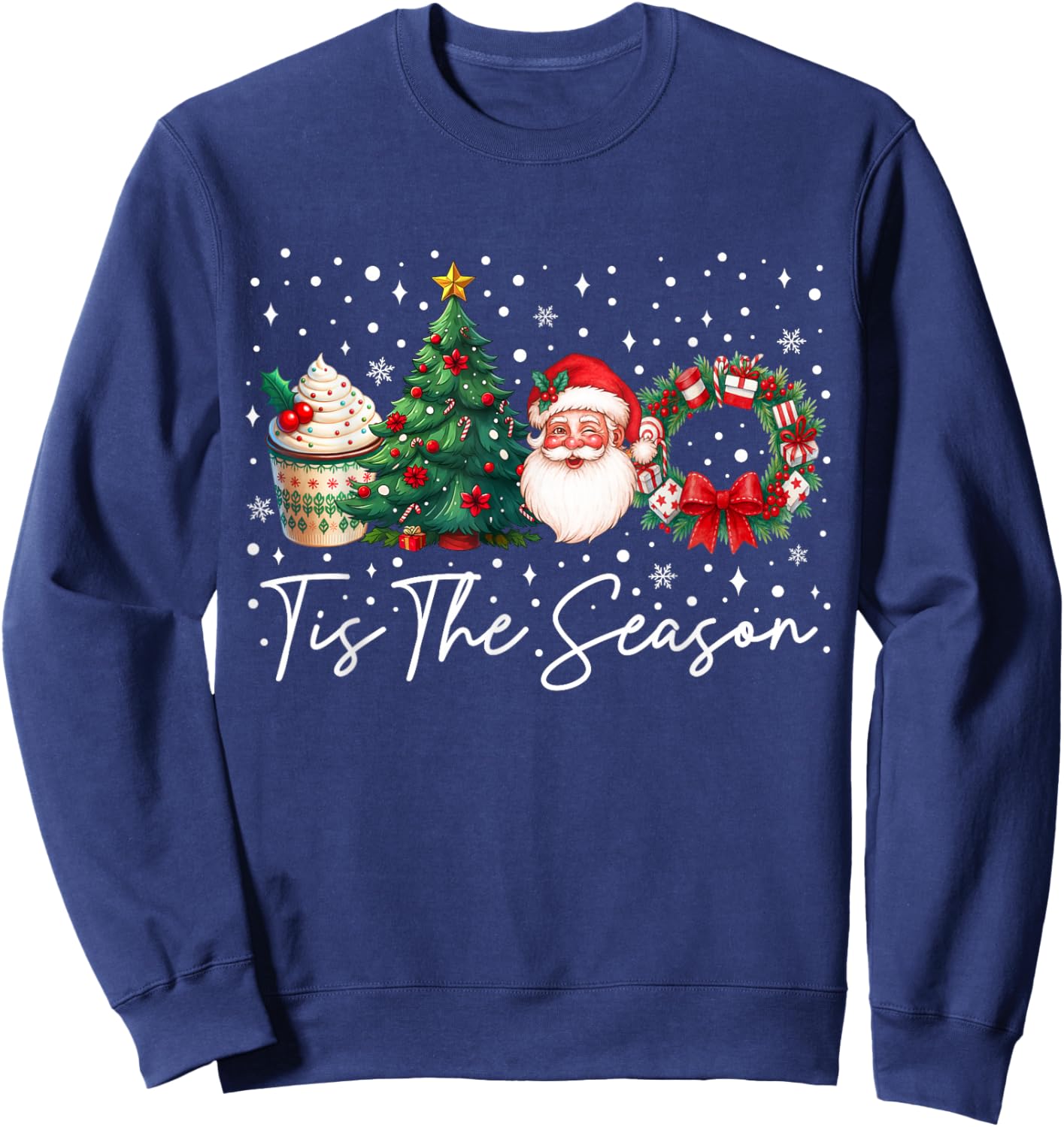 Tis The Season Santa Coffee Christmas Tree Matching Family Sweatshirt - Sweatshirt | Navy