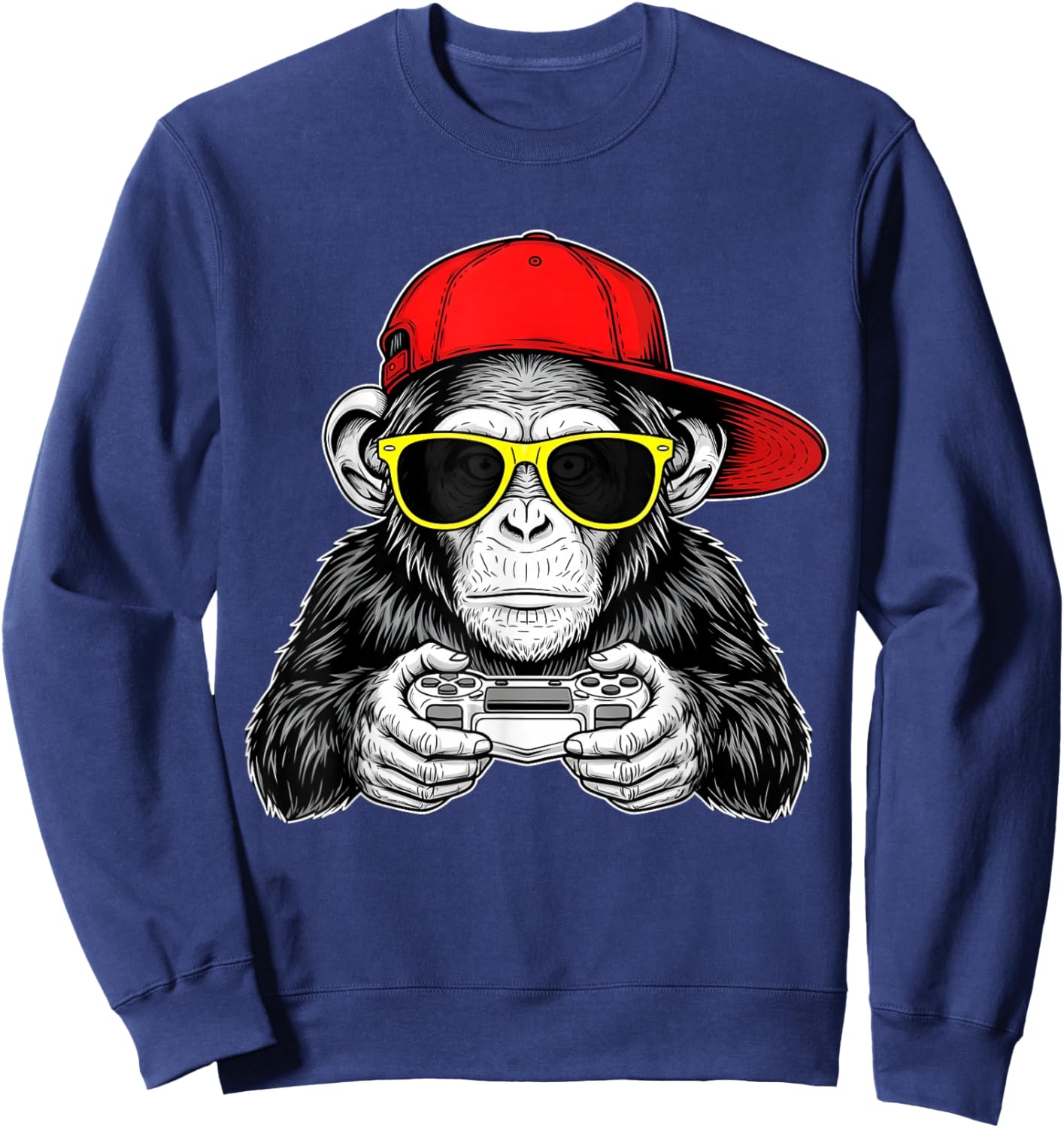 Video Game Funny Cool Gamer Monkey with Controller Sweatshirt - Sweatshirt | Navy
