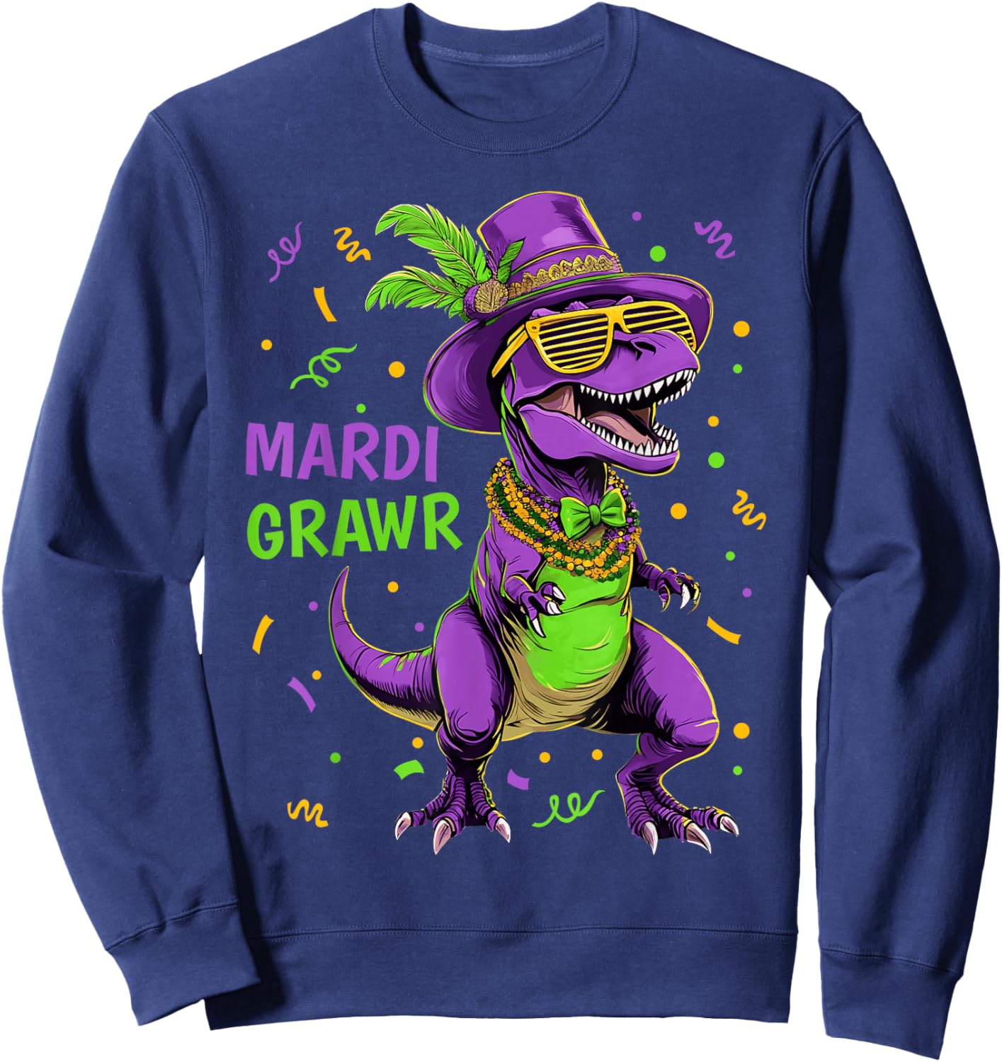 Mardi Grawr T-Rex Dino Costume Toddler Boys Kids Mardi Gras Sweatshirt - Sweatshirt | Navy