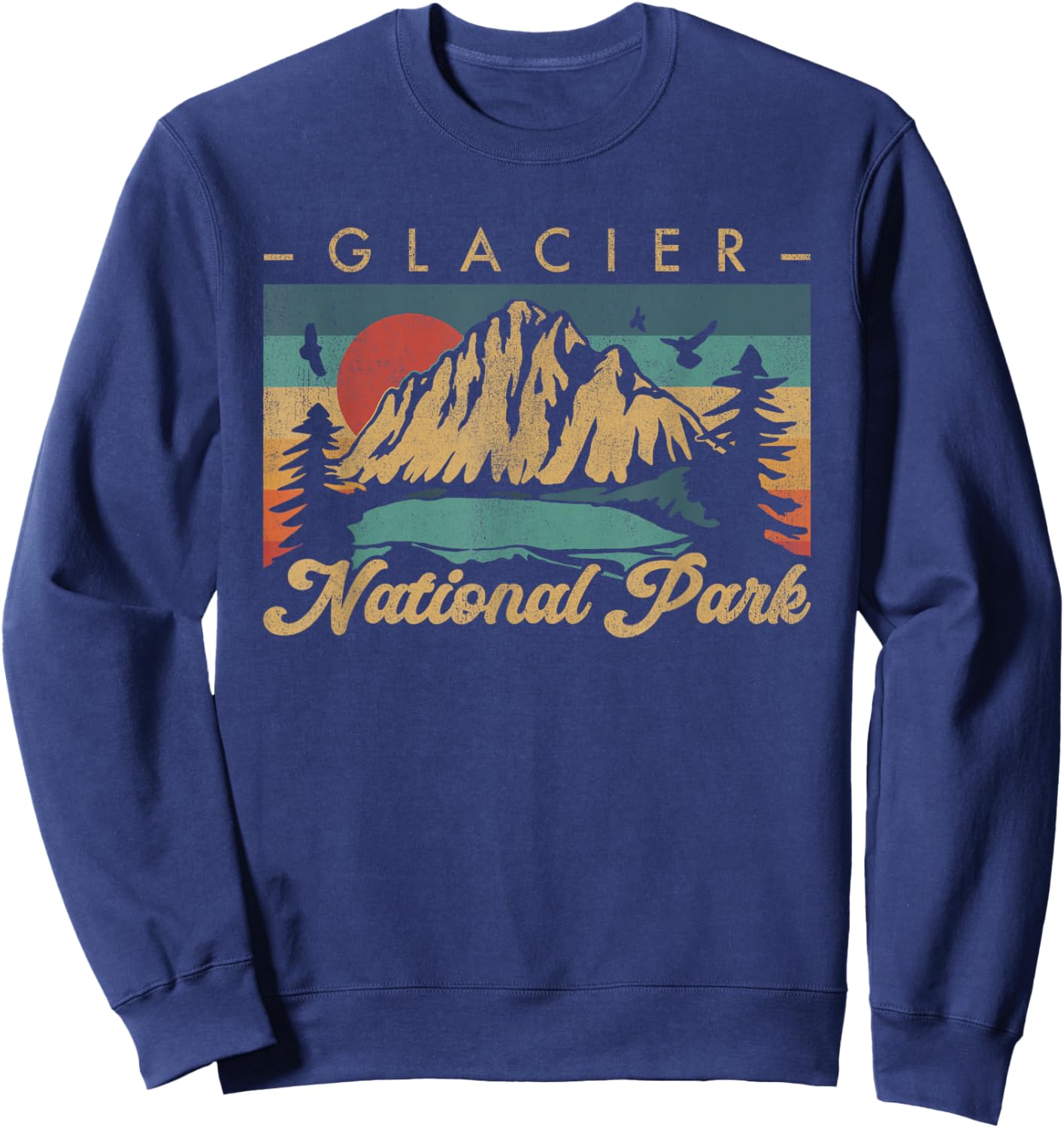 Retro Vintage Graphic Glacier National Park Sweatshirt - Sweatshirt | Navy