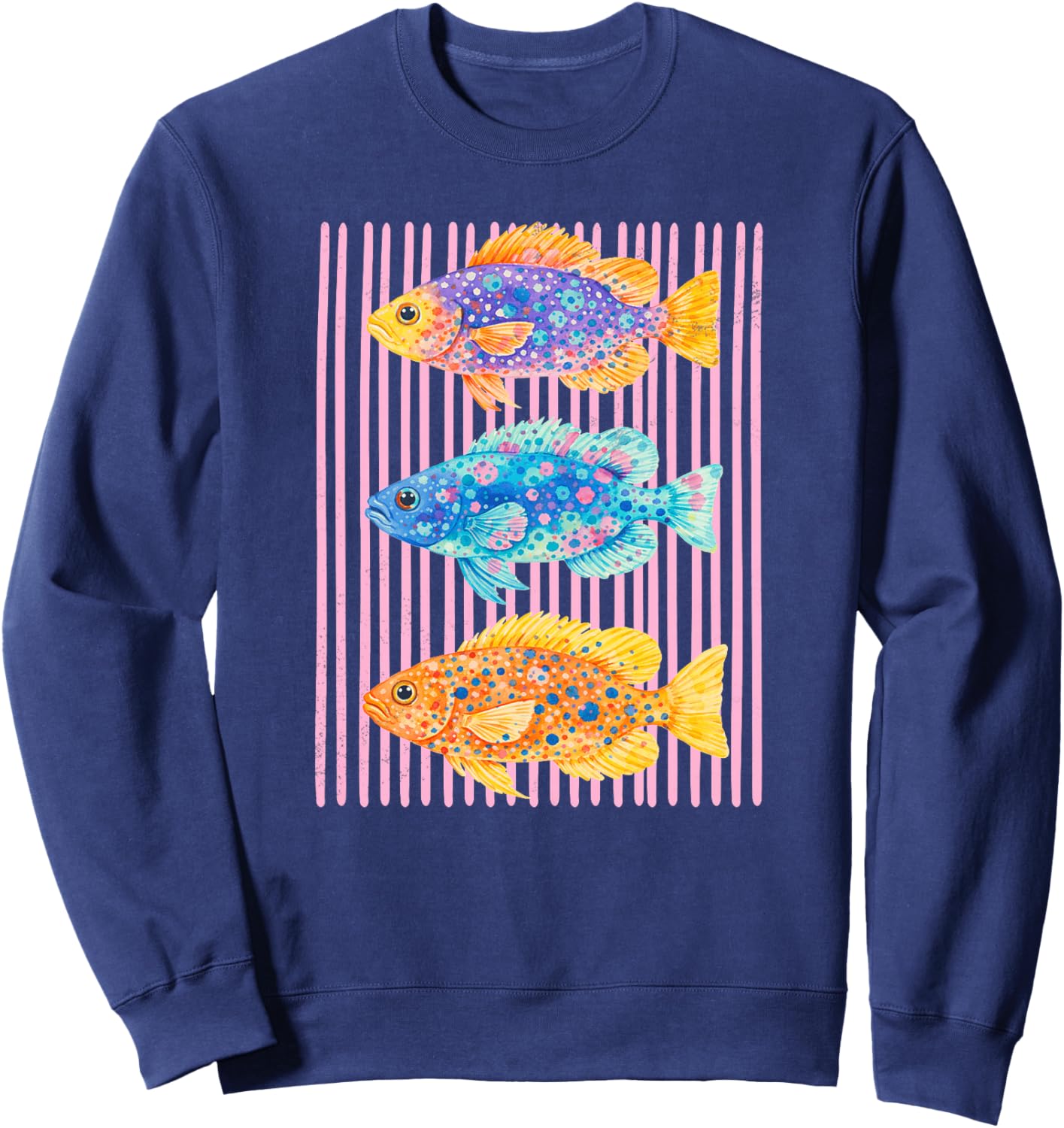 Bunte Meeresfische Aquarell Kunst rosa Streifen Premium Sweatshirt - Sweatshirt | Navy