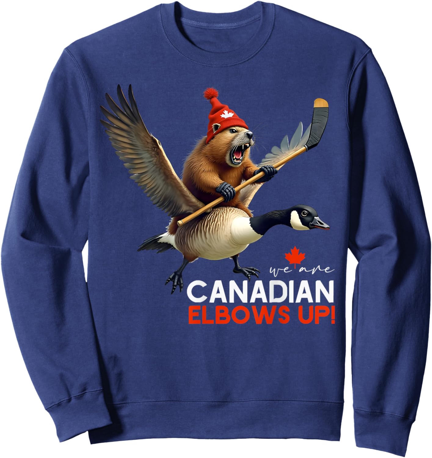 Retro We Are Canadian Elbows Up Angry Beaver Flying Goose Sweatshirt - Sweatshirt | Navy