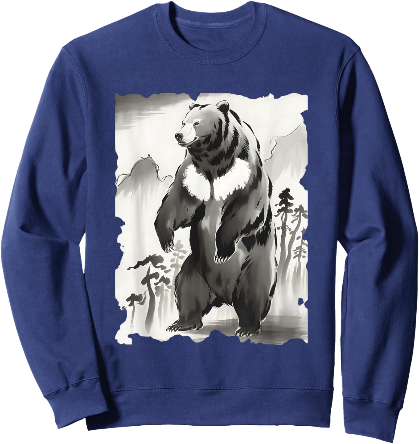 Bear Sumi-e Graphic - Vintage Japanese Art Kuma Bear Sweatshirt - Sweatshirt | Navy
