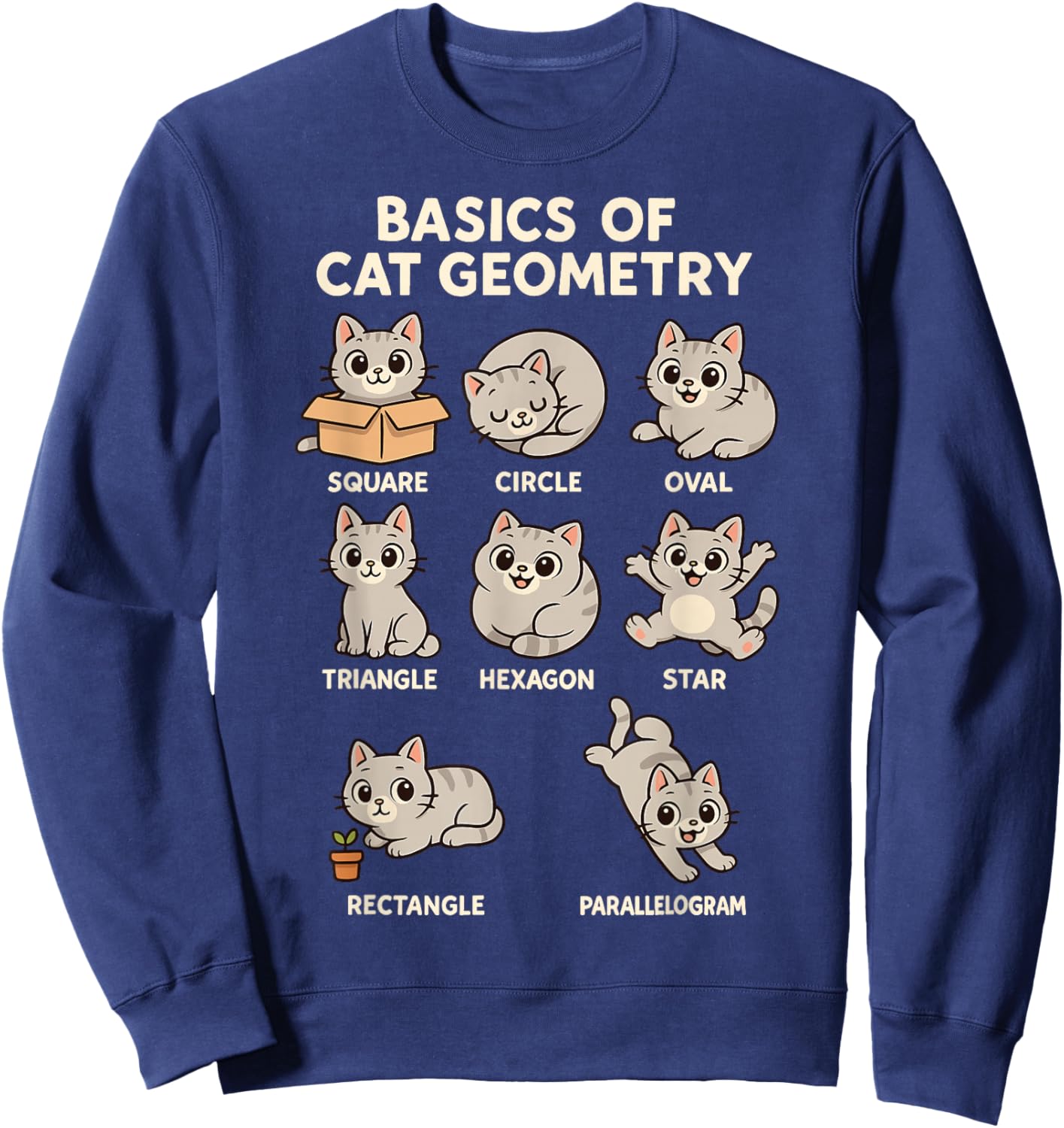 Basics of Cat Geometry Funny Cat Math Physics Science Humor Sweatshirt - Sweatshirt | Navy