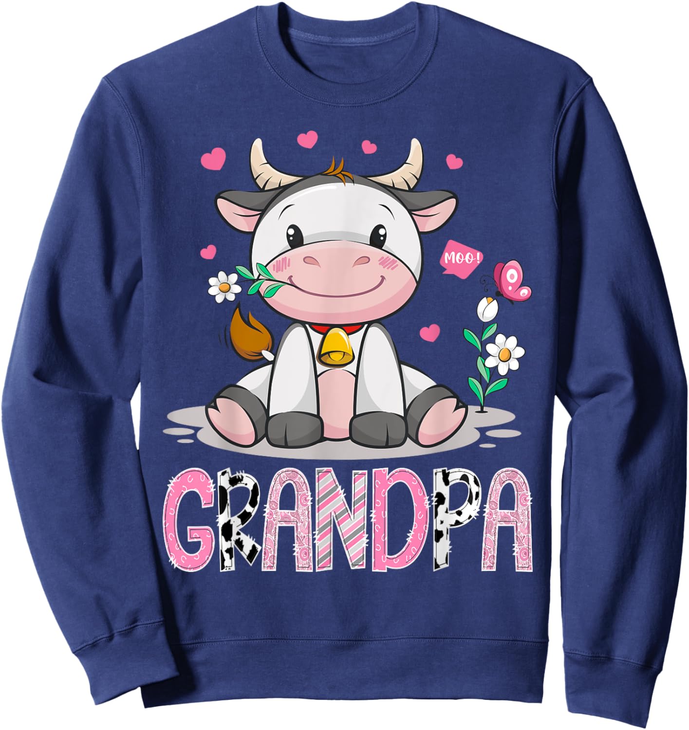 Grandpa Cute Cow Moo Farmer Birthday Family Matching Sweatshirt - Sweatshirt | Navy