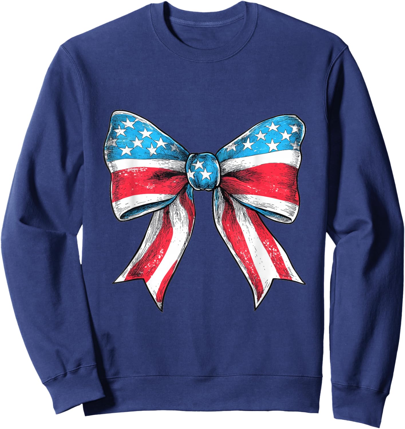 Coquette Bow American Flag 4th Of July Vintage Patriotic Sweatshirt - Sweatshirt | Navy