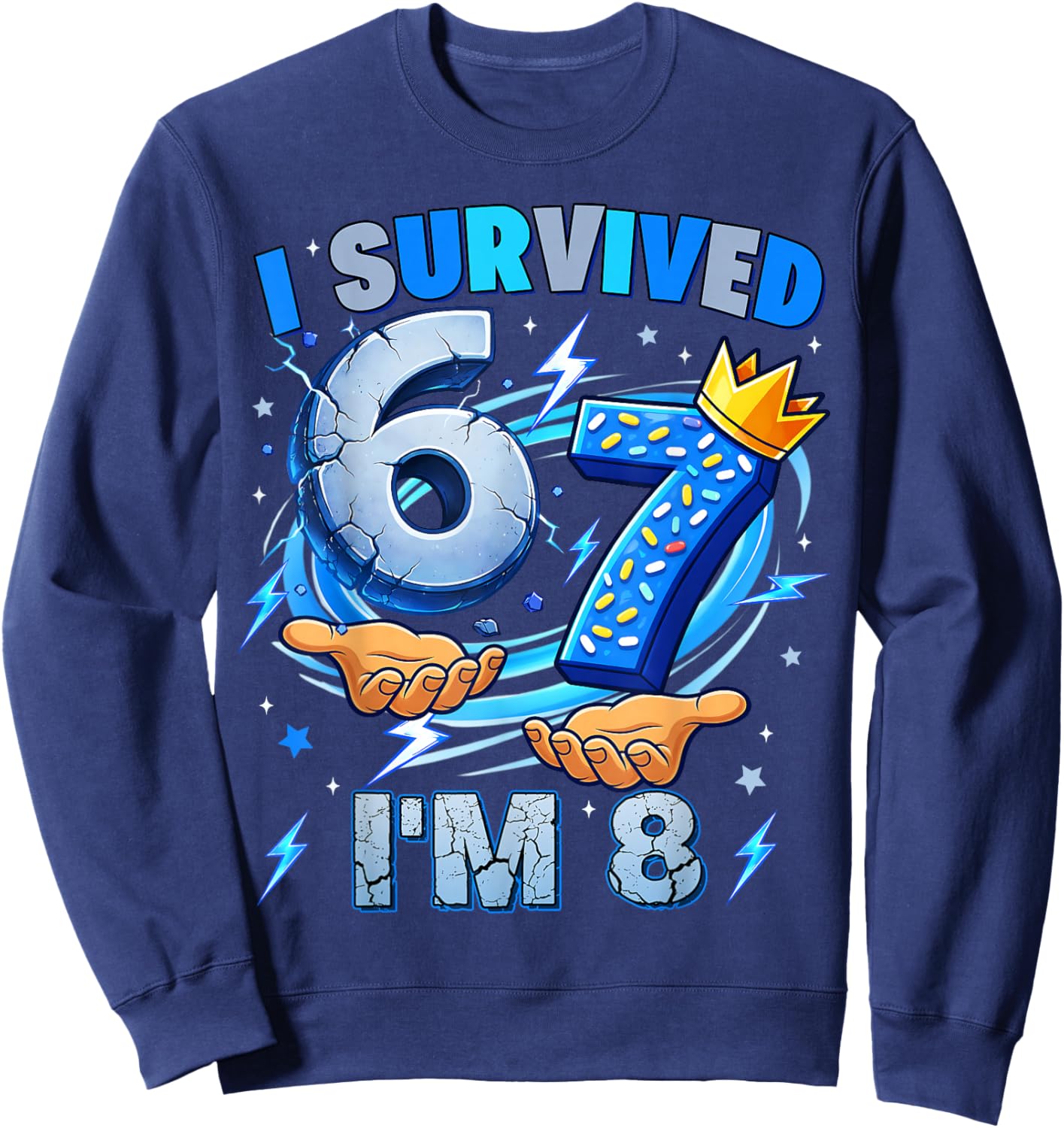 I Survived 67 Im 8 Years Old Eight Meme Birthday Boy Kid Sweatshirt - Sweatshirt | Navy