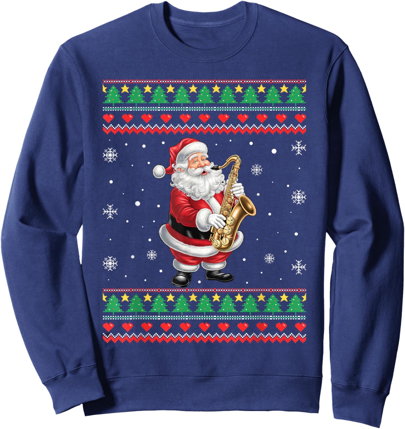 Funny Christmas Santa Saxophone Musician Ugly Xmas Men Women Sweatshirt - Sweatshirt | Navy