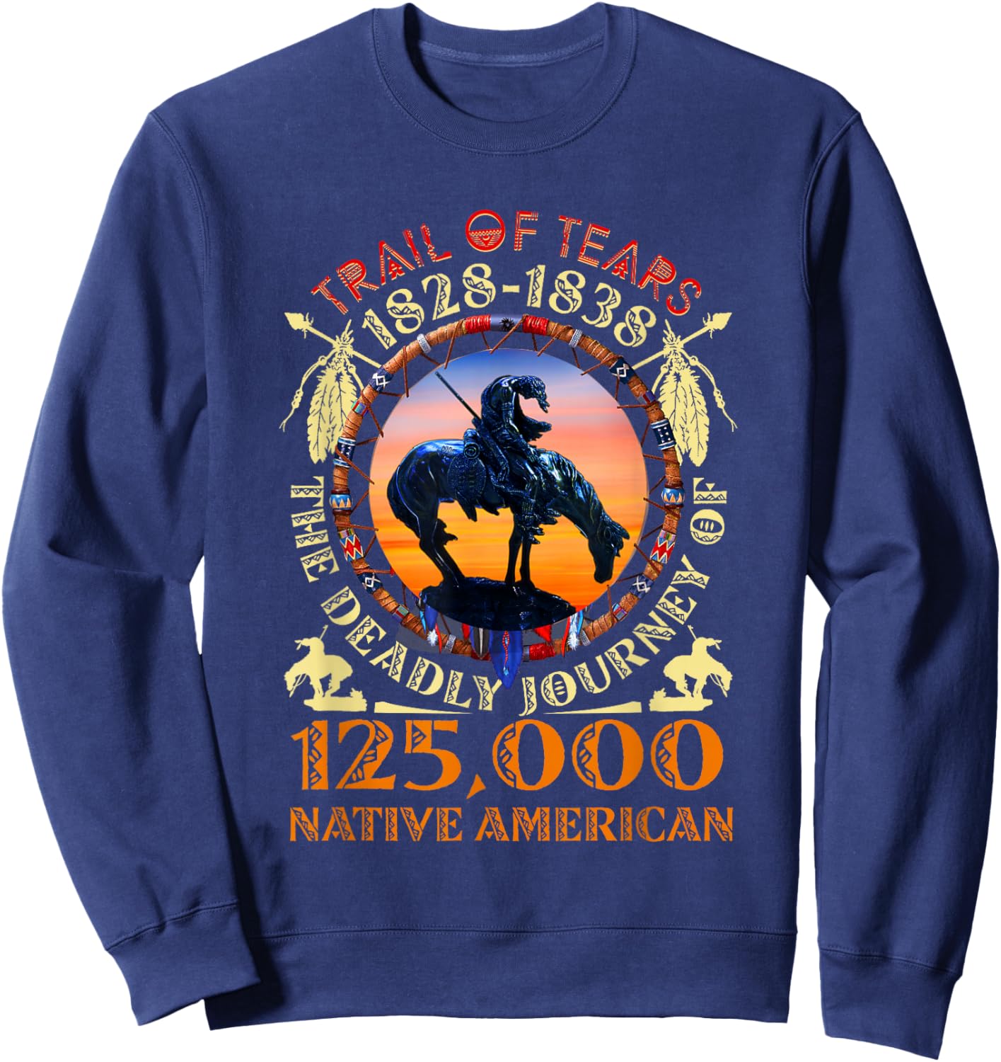 Native American Trail Of Tears 125000 - Black, Small - Short Sleeve - Cultural Sweatshirt - Sweatshirt | Navy
