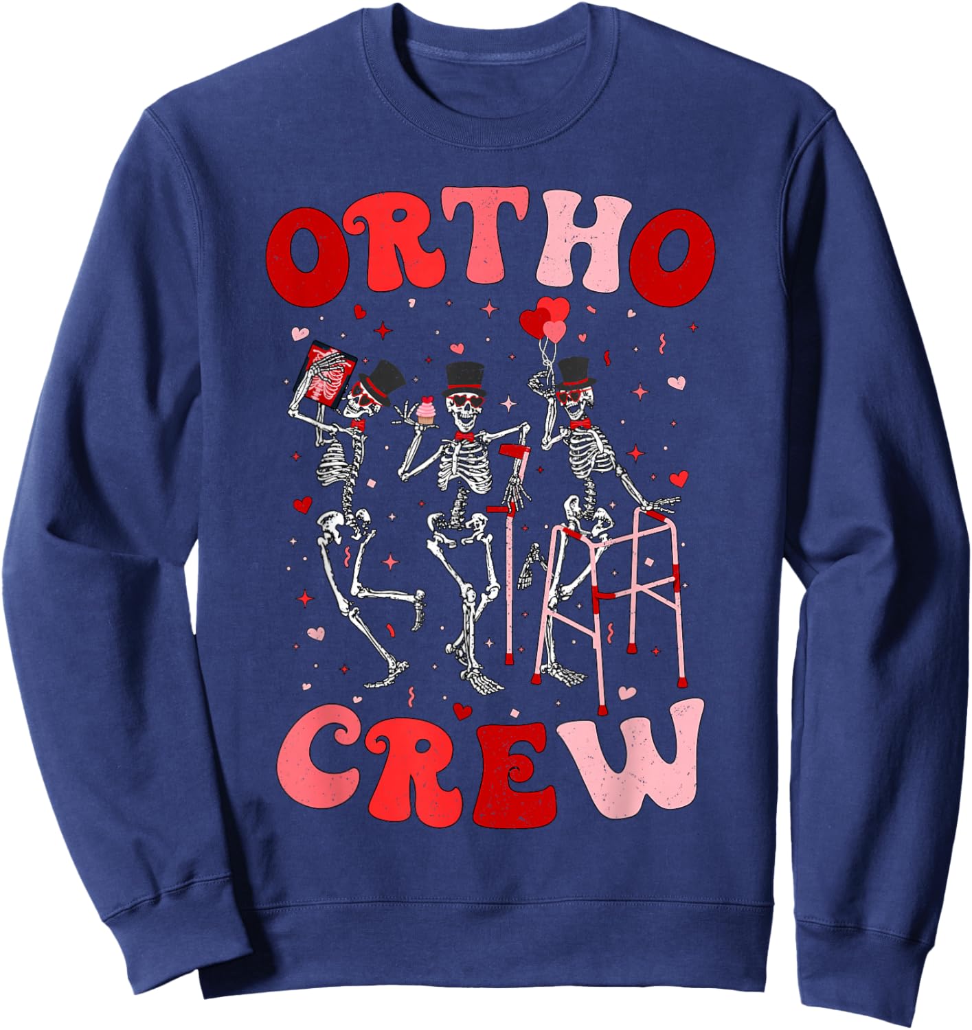 Ortho Crew Dancing Skeletons Valentines Orthopedic Sweatshirt - Sweatshirt | Navy