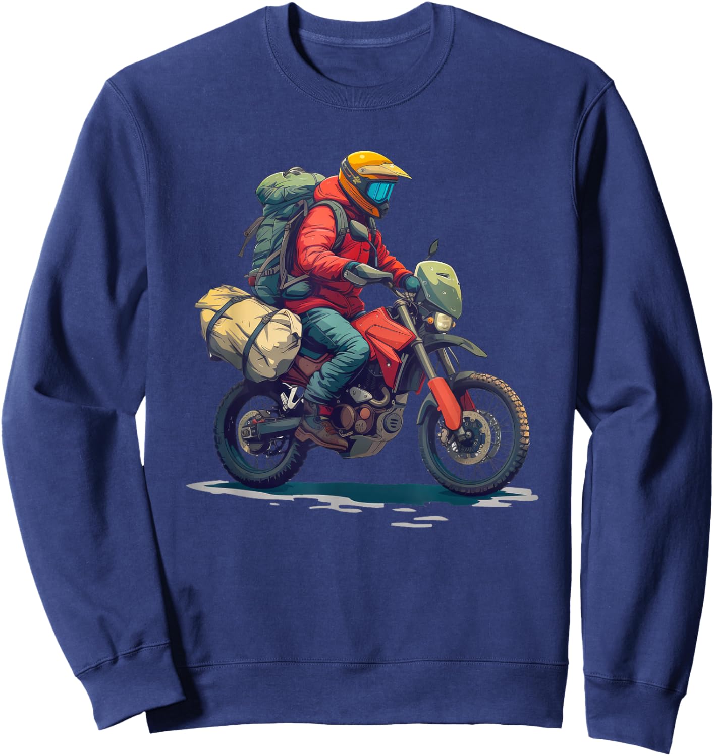 Adventure Motorcycle Rider with Camping Gear Sweatshirt - Sweatshirt | Navy