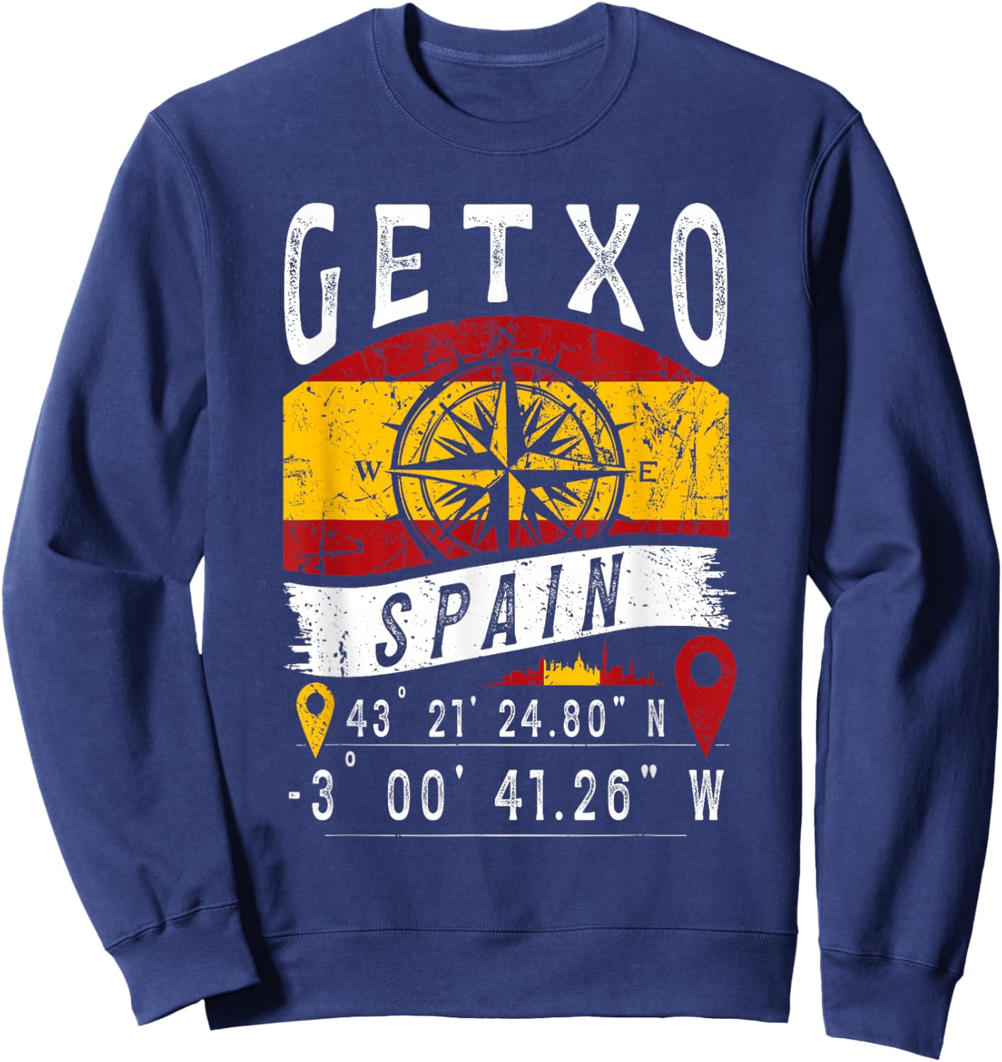 Getxo Spain Flag GPS Coordinates Of Getxo Sweatshirt - Sweatshirt | Navy