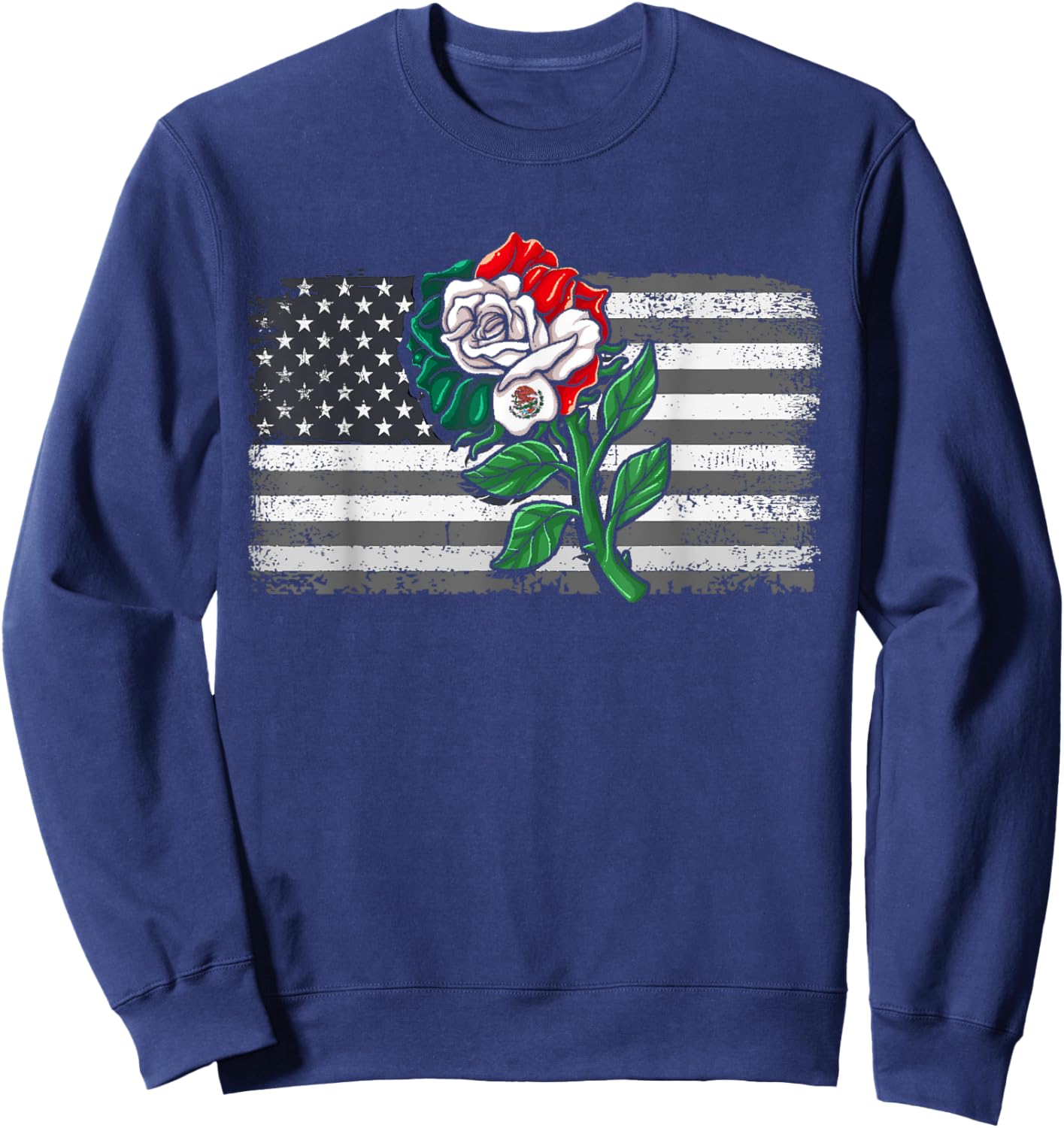 Mexico US Flag Mexican Flag American Flag Rose Sweatshirt - Sweatshirt | Navy