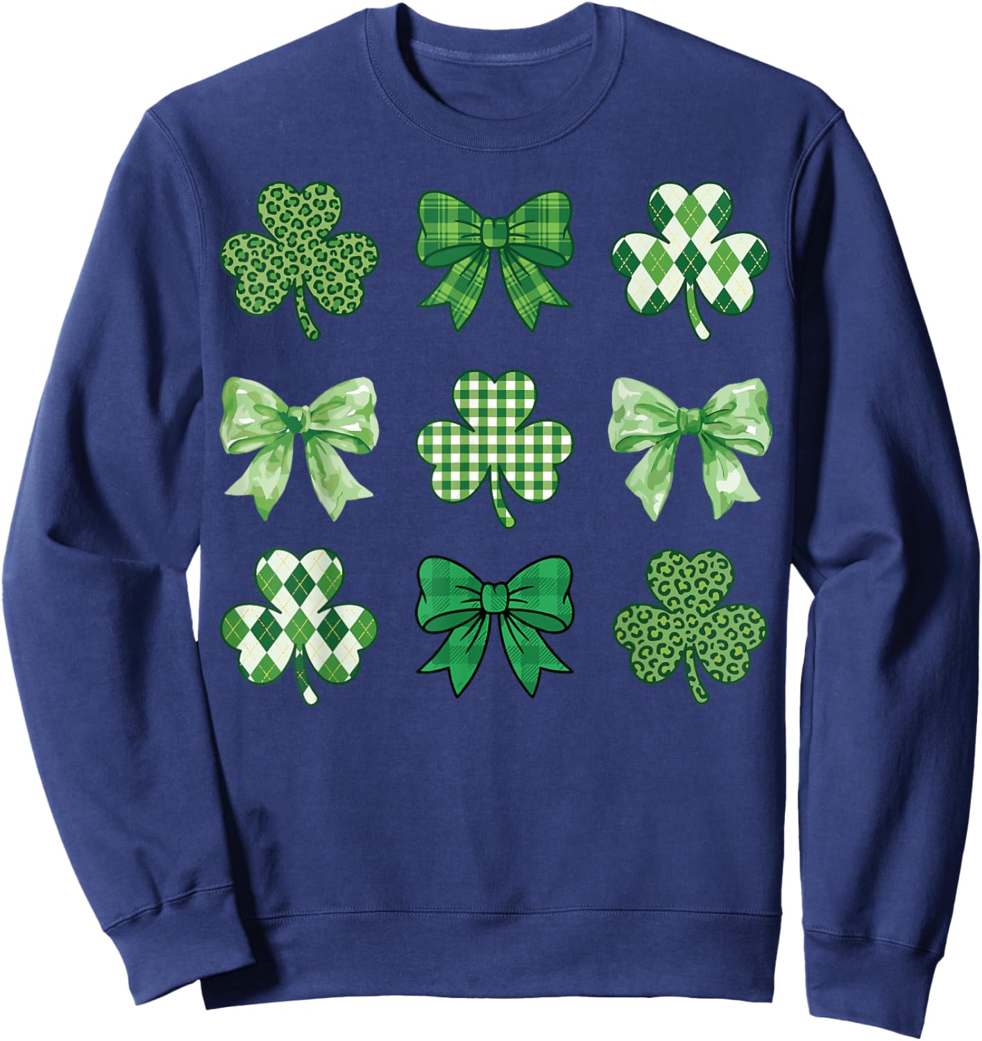 St Patricks Day Shamrock Coquette Bow Saint Pattys Girls Sweatshirt - Sweatshirt | Navy